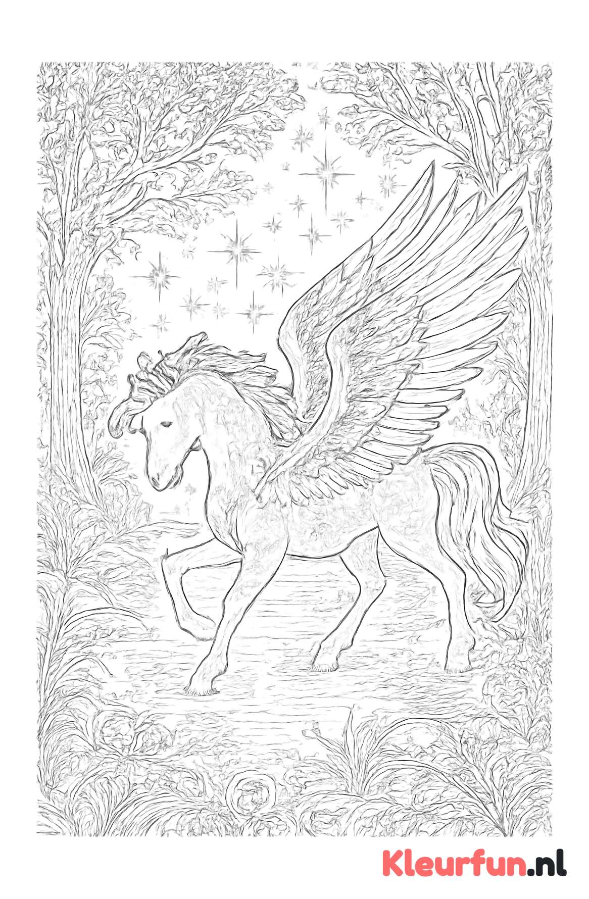 Pegasus landend bij magisch meer