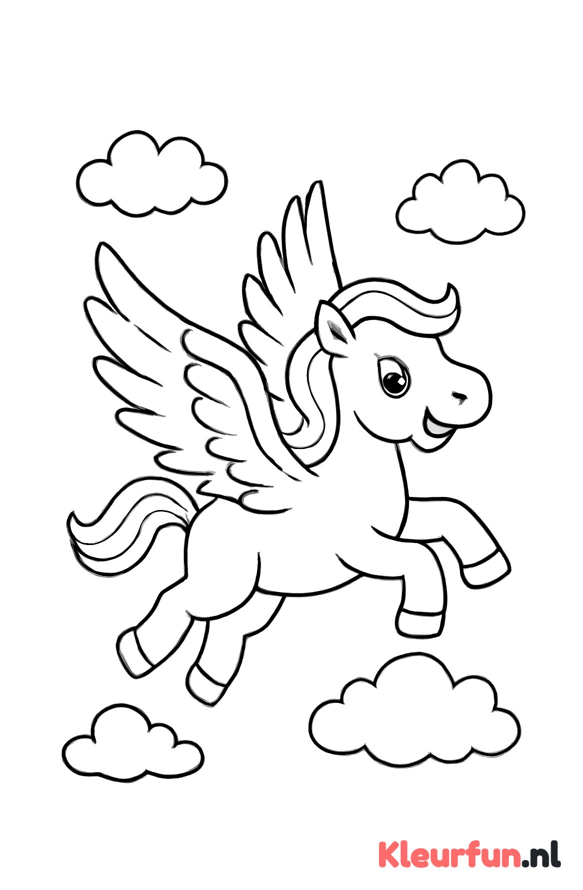 Pegasus vliegt tussen de wolken
