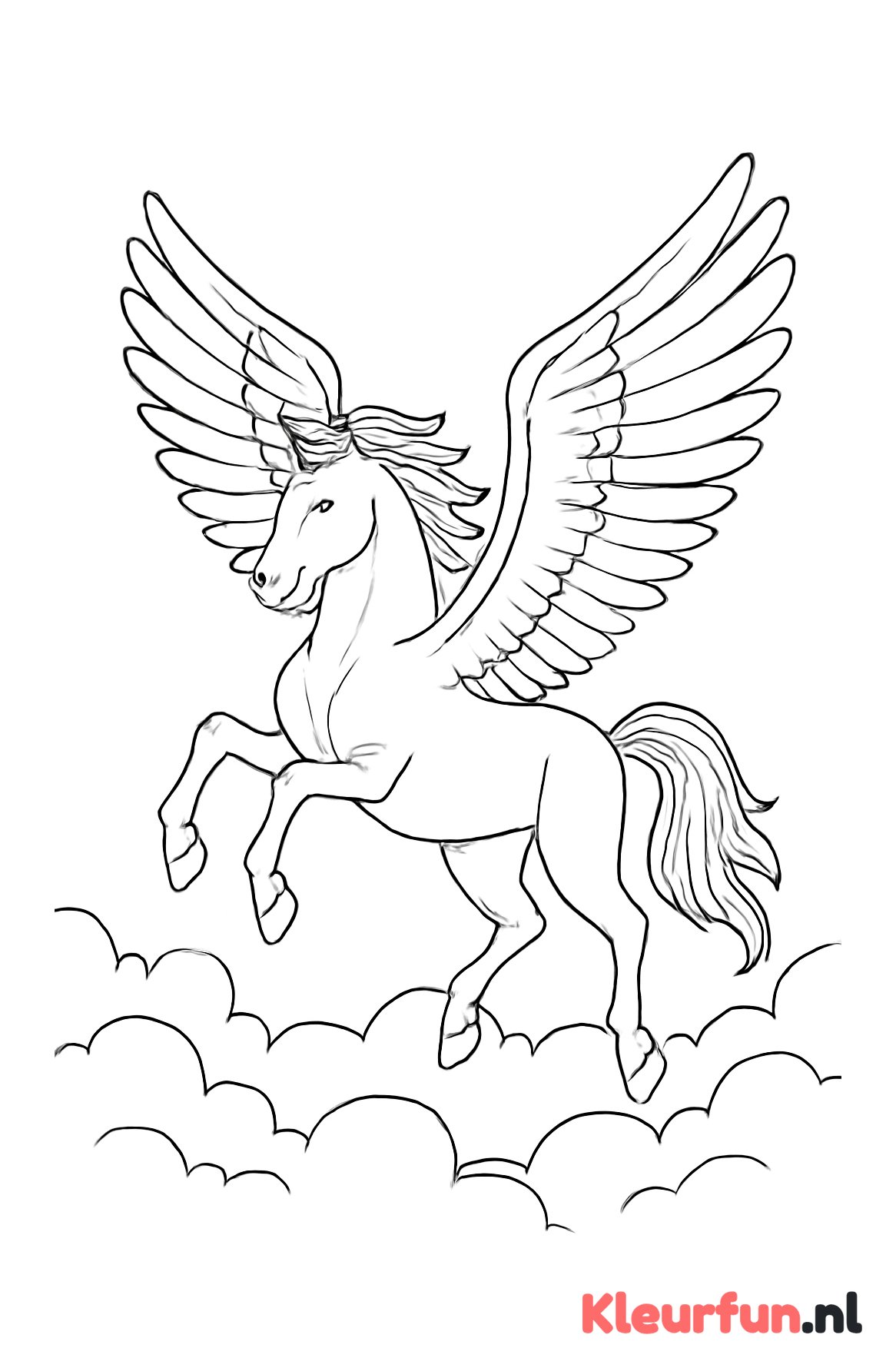 Pegasus zwevend boven wolken