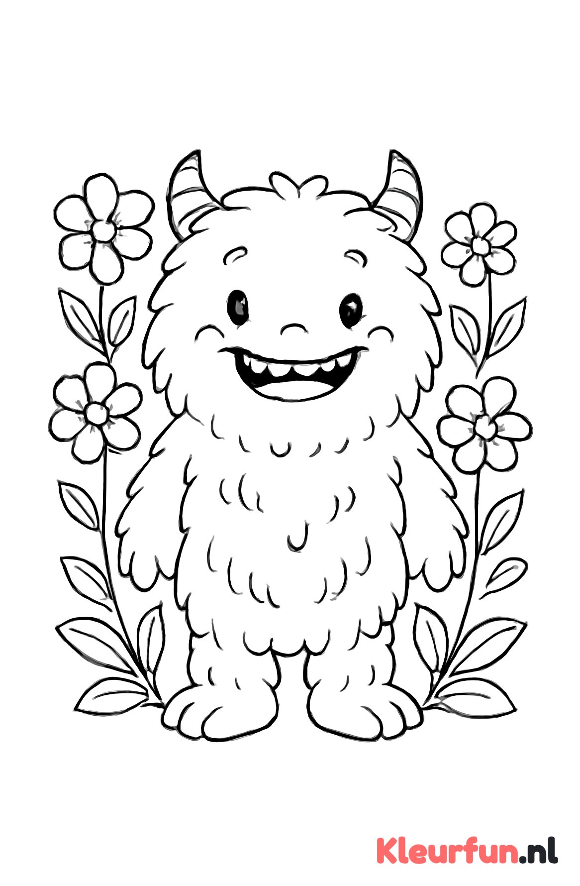 Pluizig monster tussen bloemen