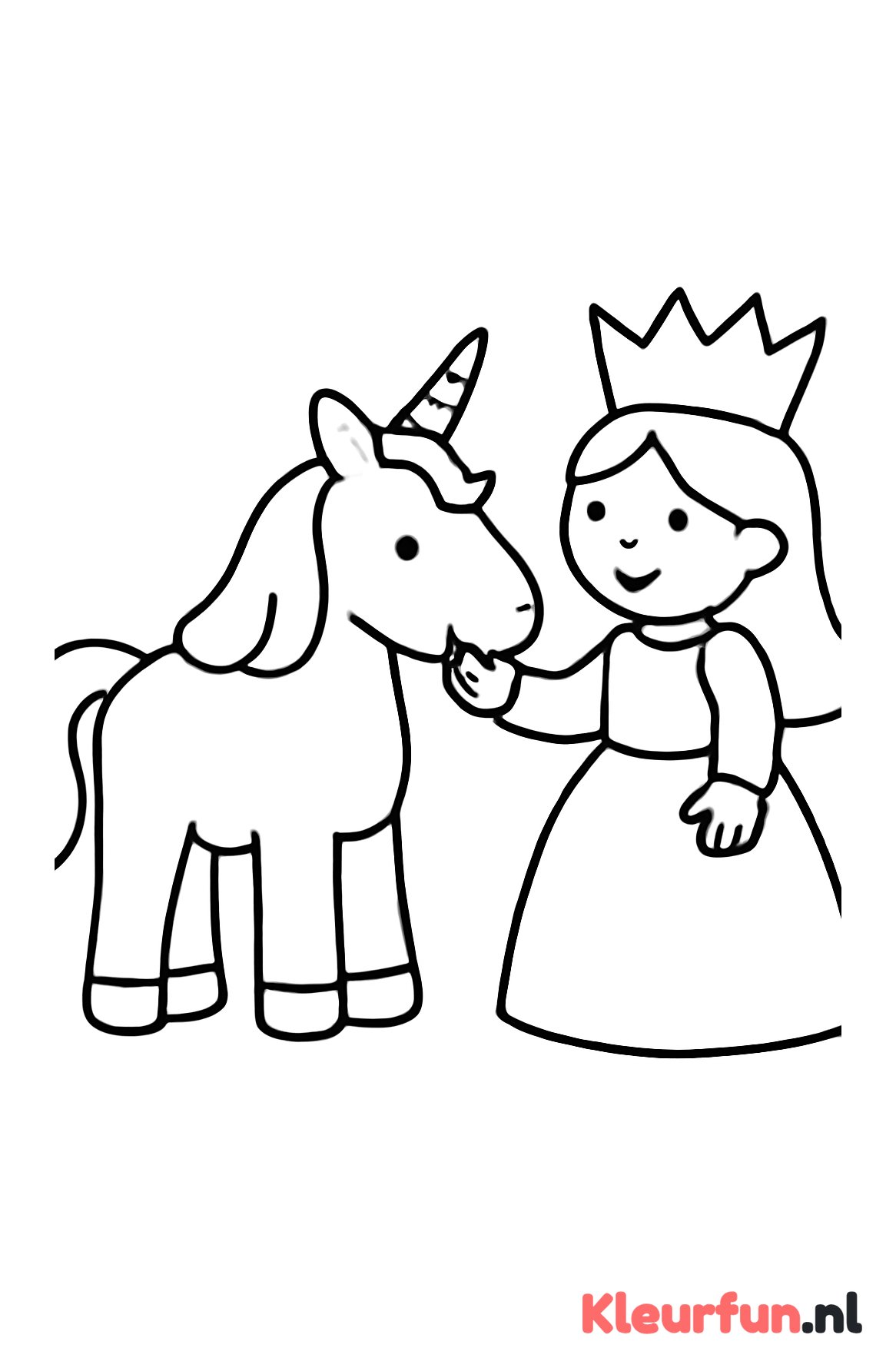 Prinses die een eenhoorn aait