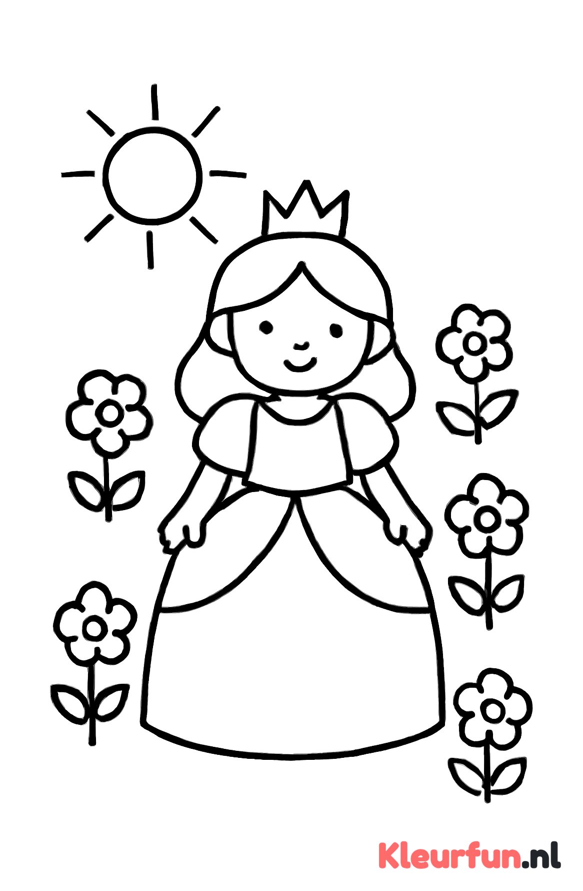 Prinses in ballonjurk met zon en bloemen