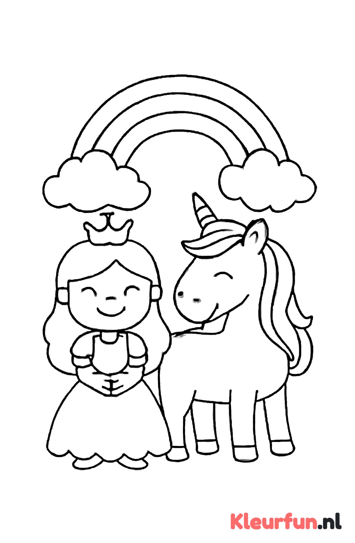 Prinses en eenhoorn onder regenboog
