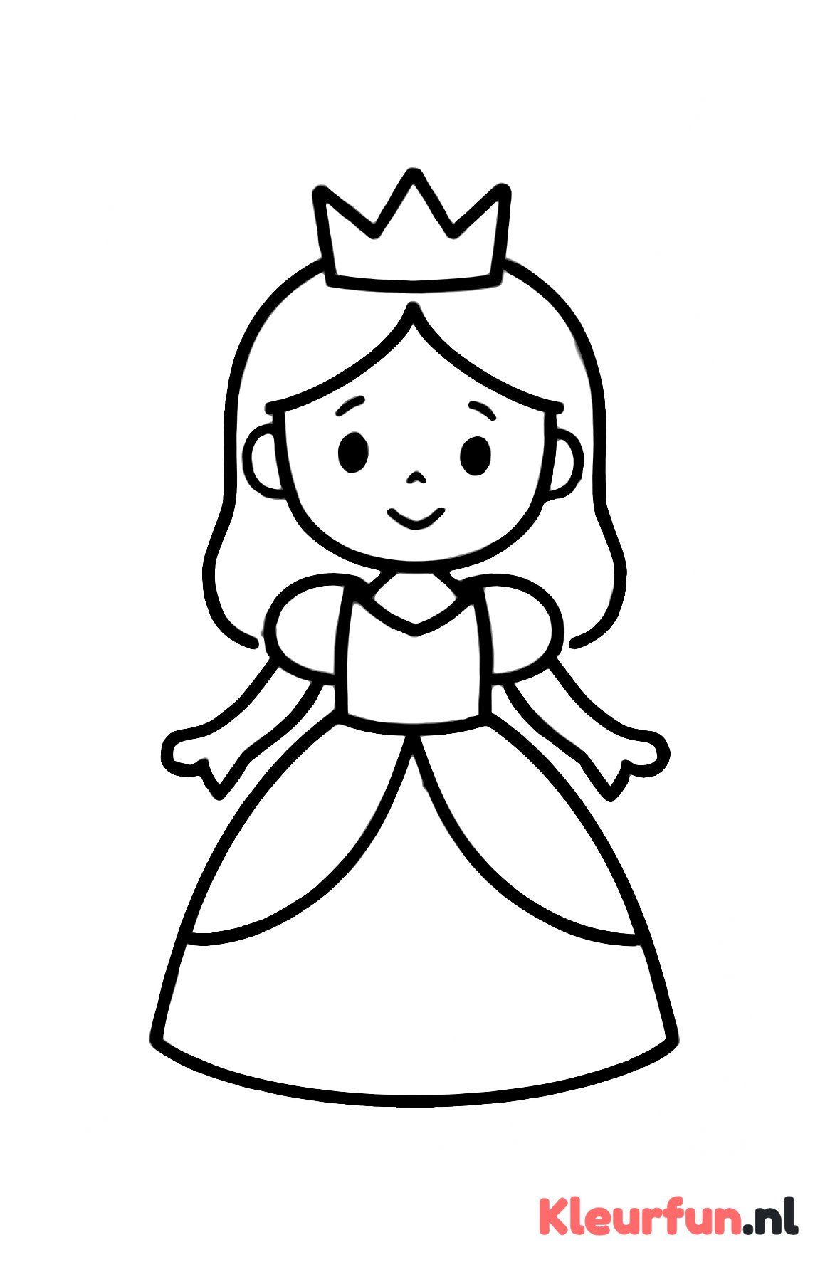 Eenvoudige kleurplaat van een prinses met kroon en jurk