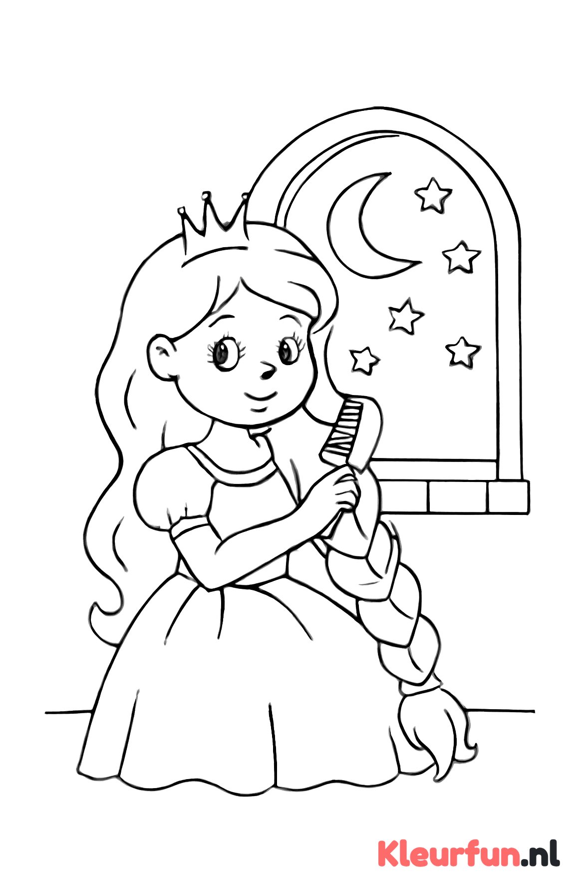 Prinses kamt haar vlecht
