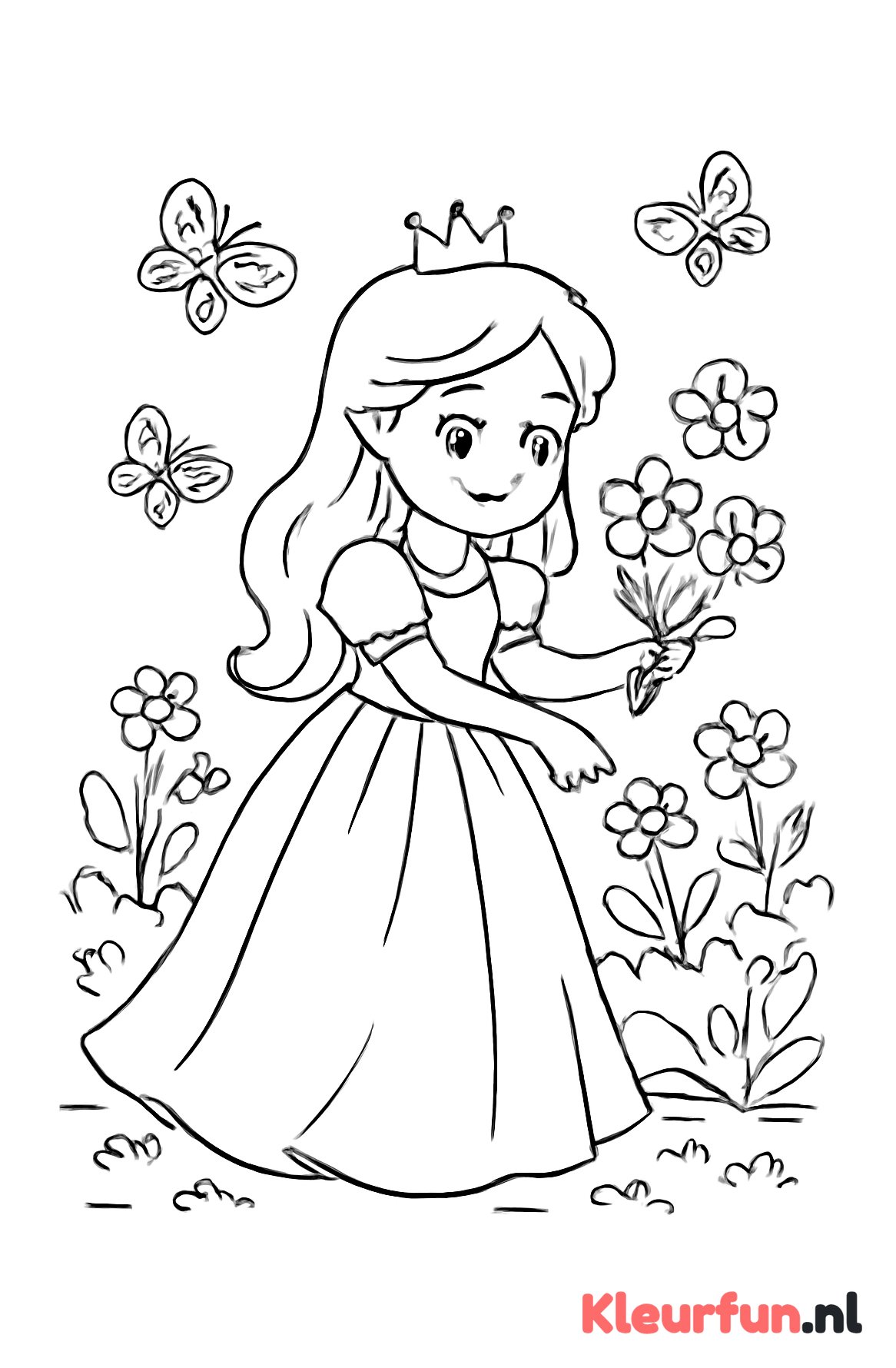 Prinses plukt bloemen in tuin