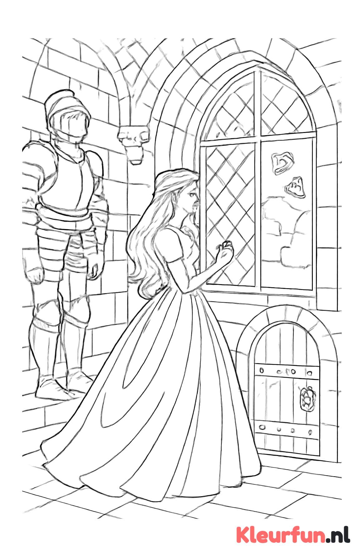 Prinses aan het raam in het kasteel