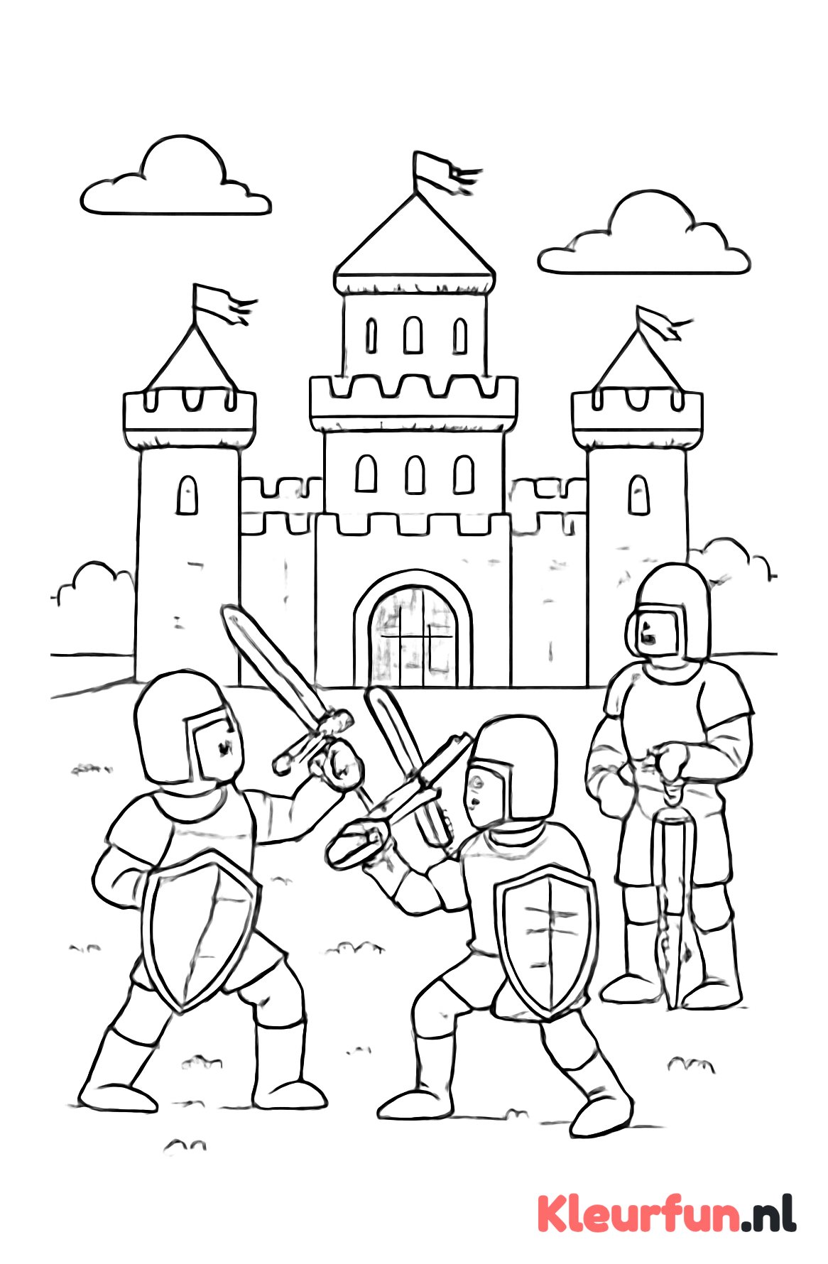 Ridders oefenen bij het kasteel