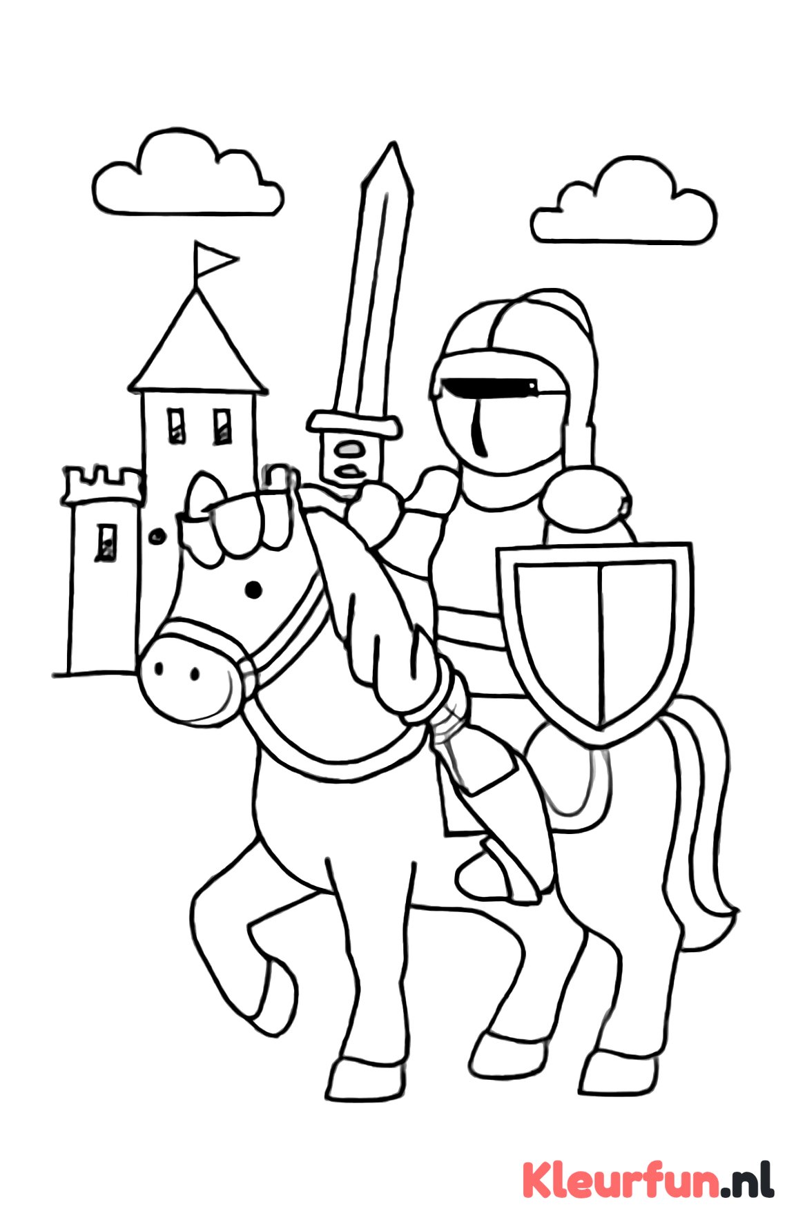 Ridder te paard voor het kasteel