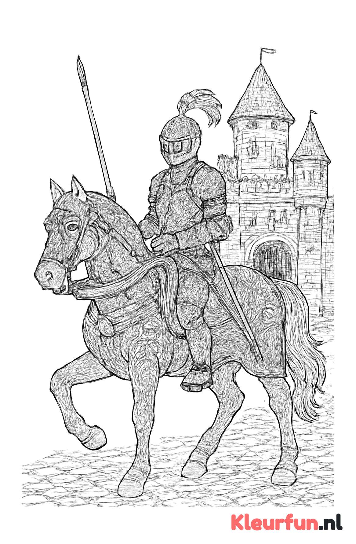 Ridder te paard voor kasteel