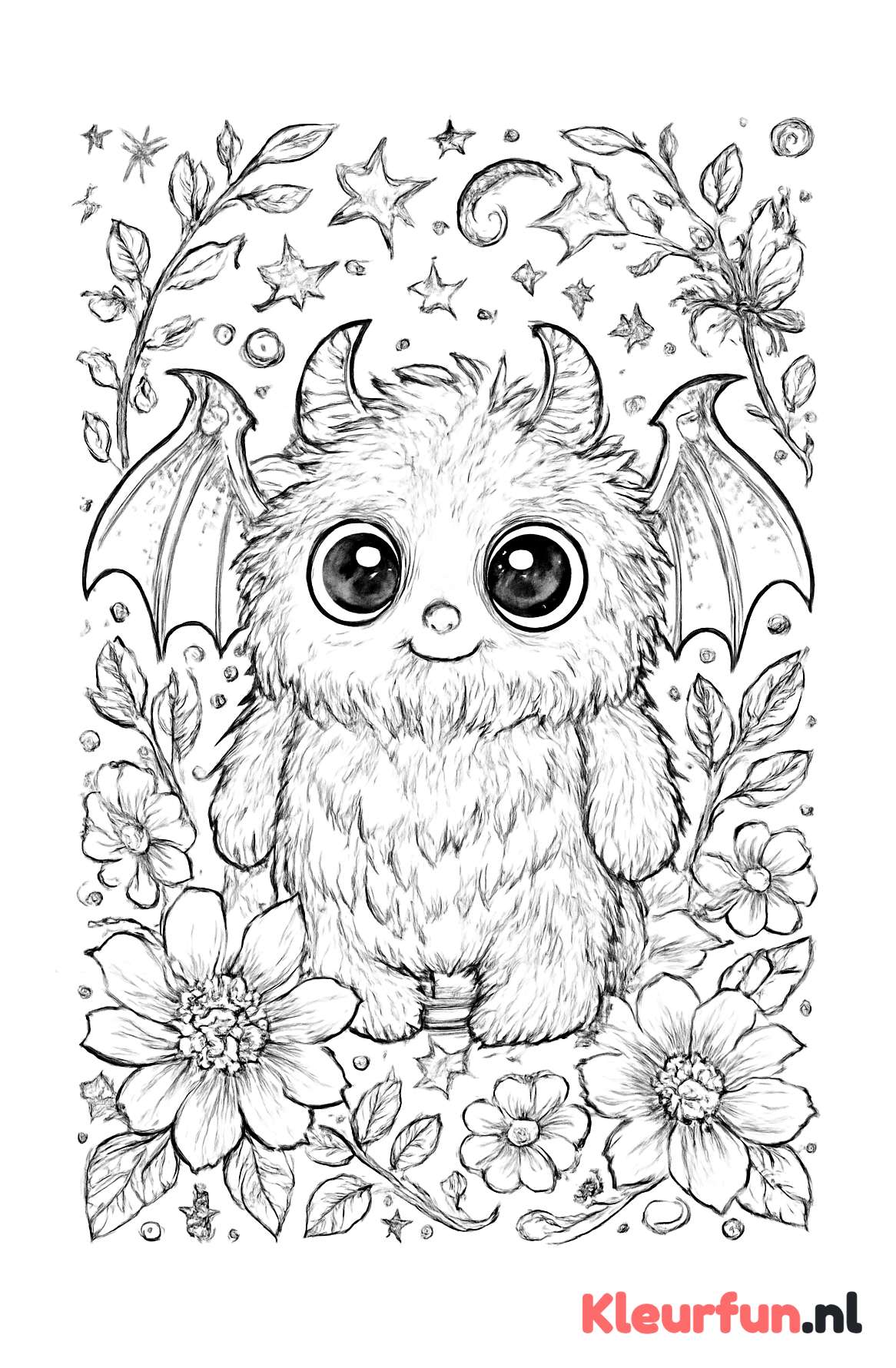 Schattig monster met grote ogen en vleugels