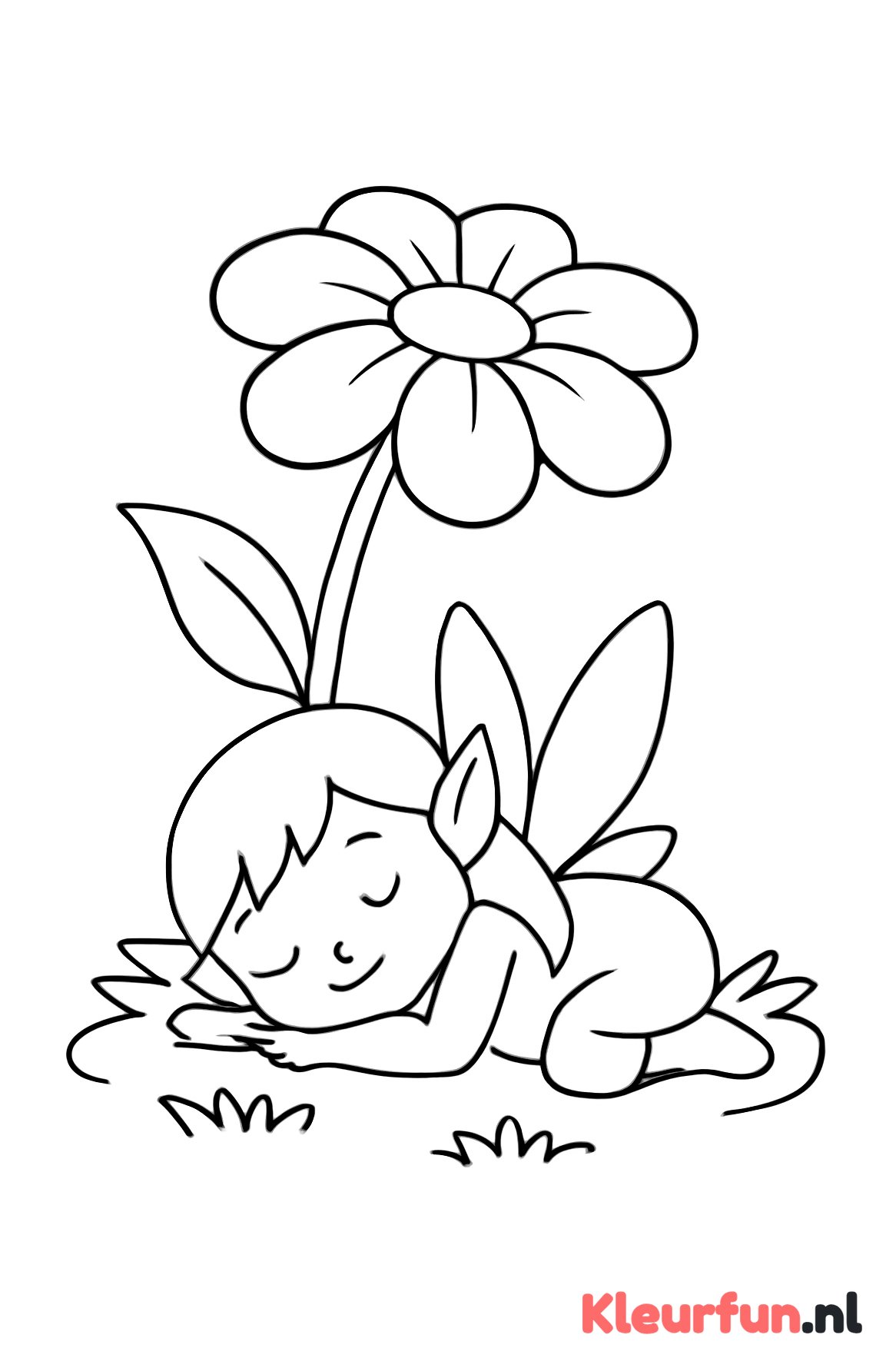 Slapend elfje onder bloem