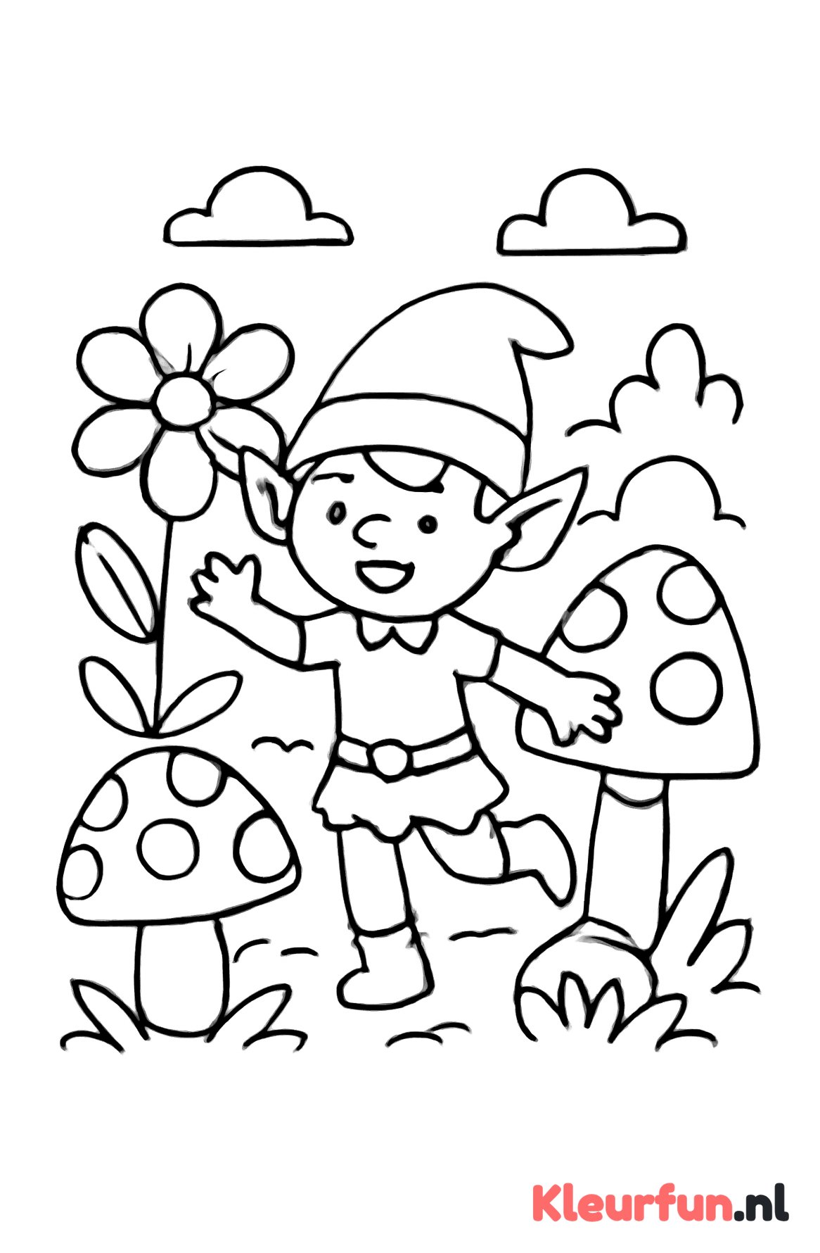 Speelse elf in het bos
