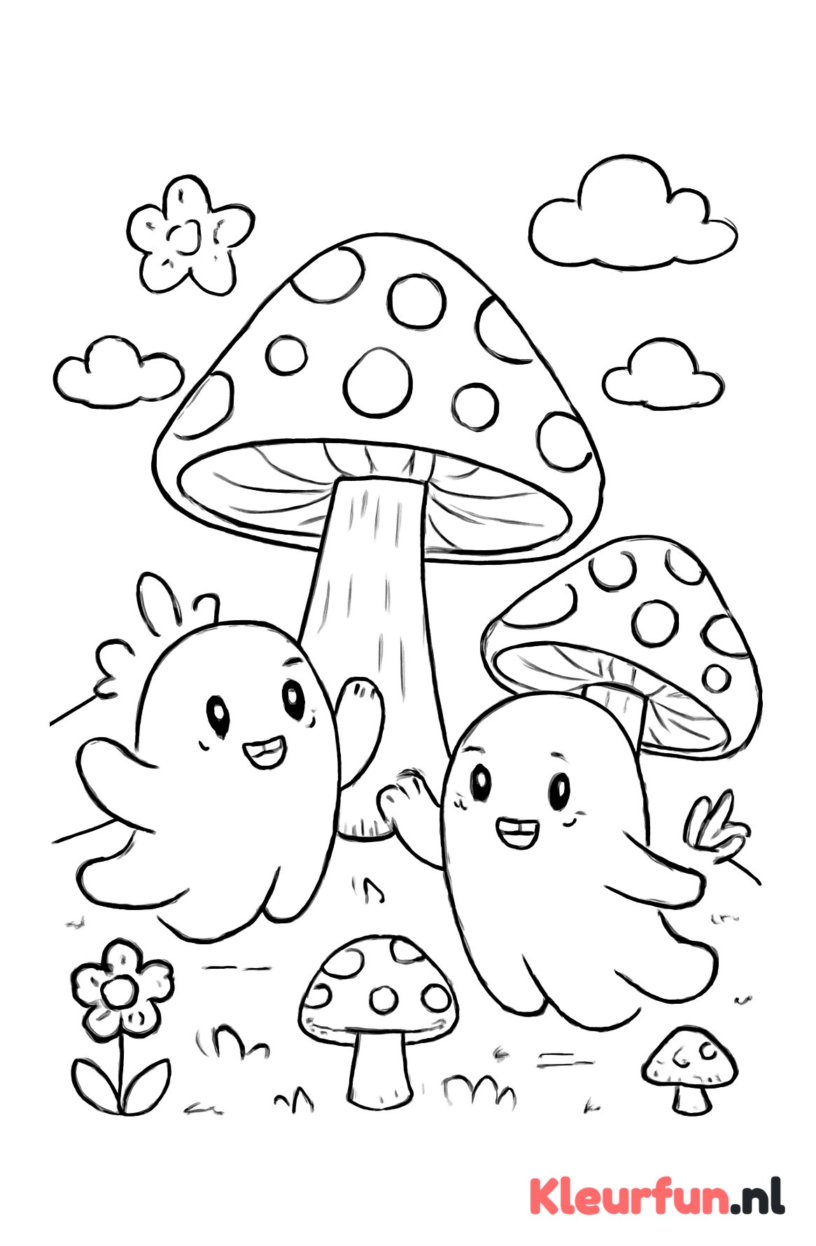 Spookjes spelend tussen paddenstoelen