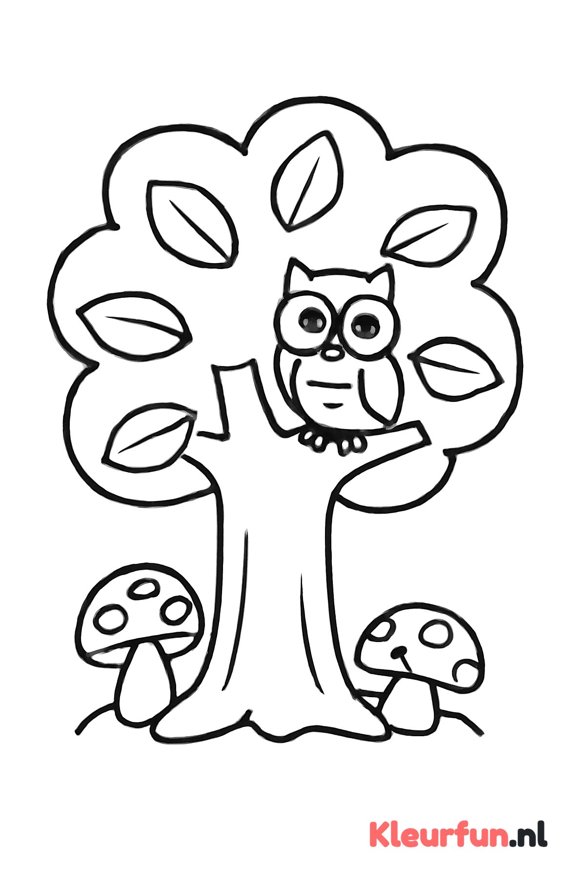Sprookjesboom met uil en paddenstoelen