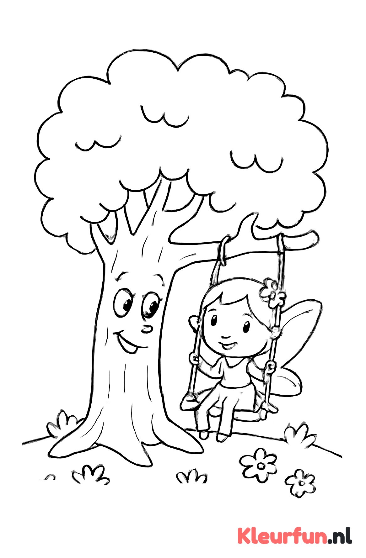 Sprookjesboom met schommel en fee