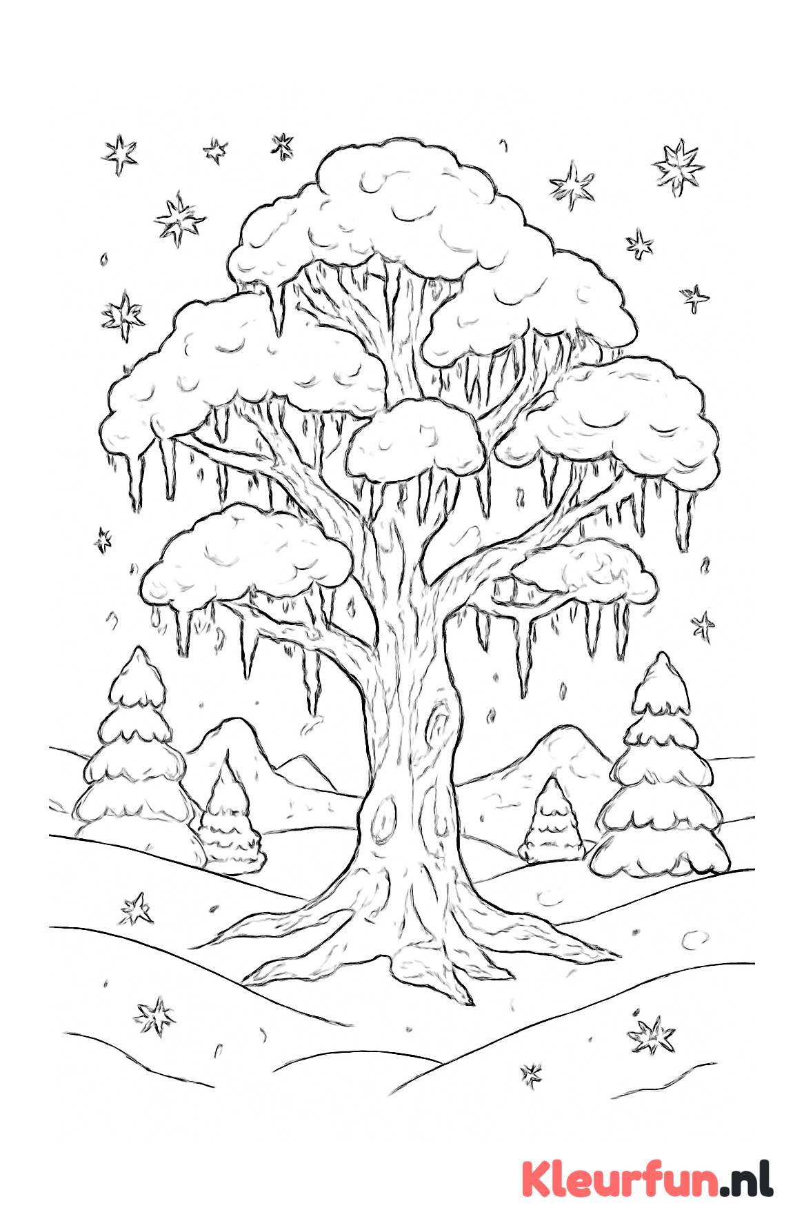 Sprookjesboom in de sneeuw