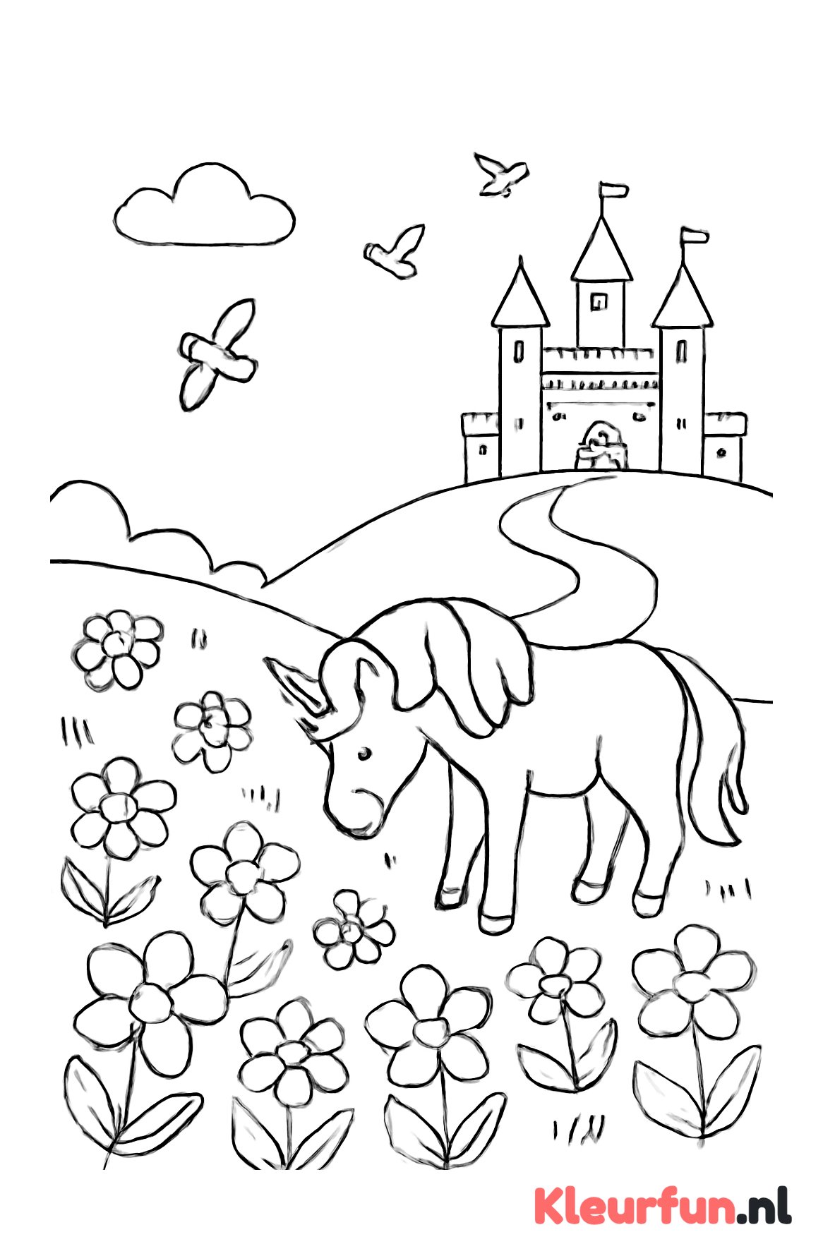 Sprookjesheuvel met eenhoorn en kasteel