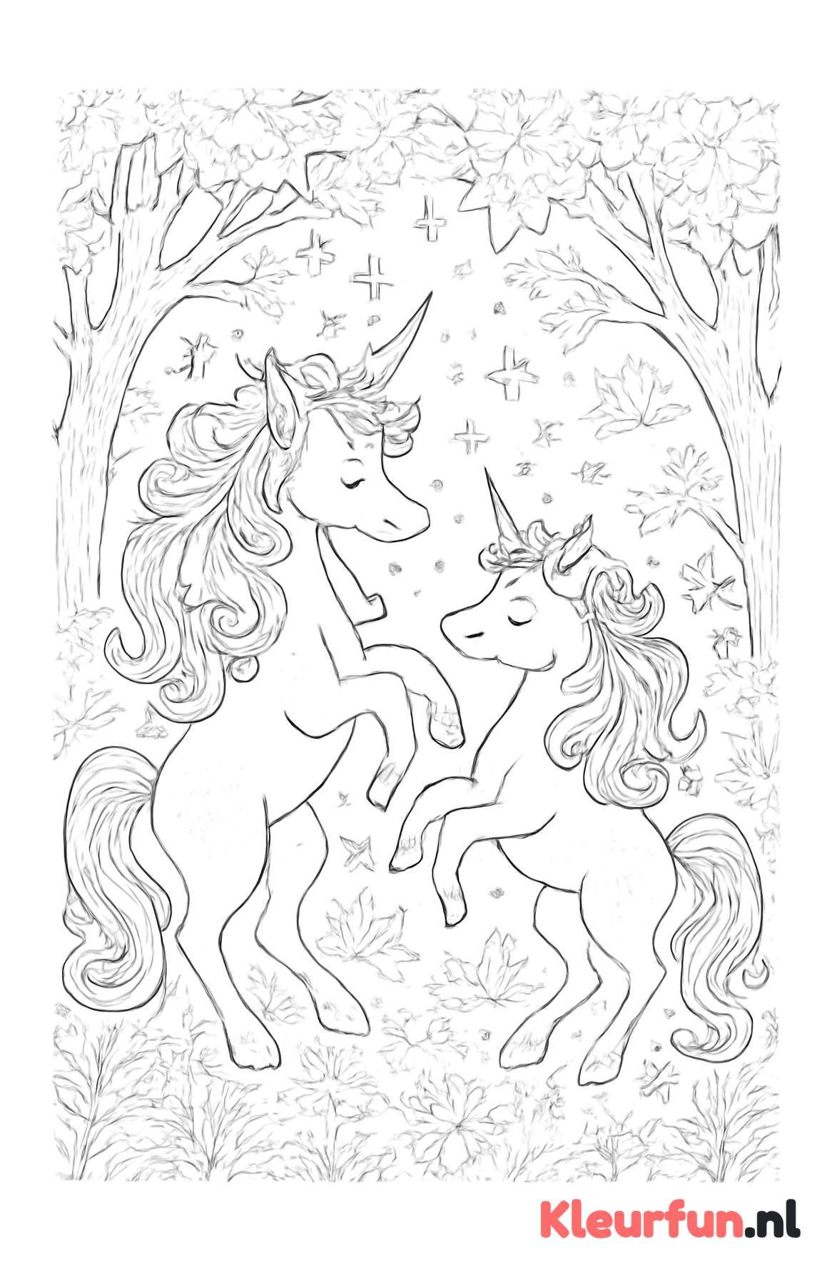 Twee eenhoorns in sprookjesbos