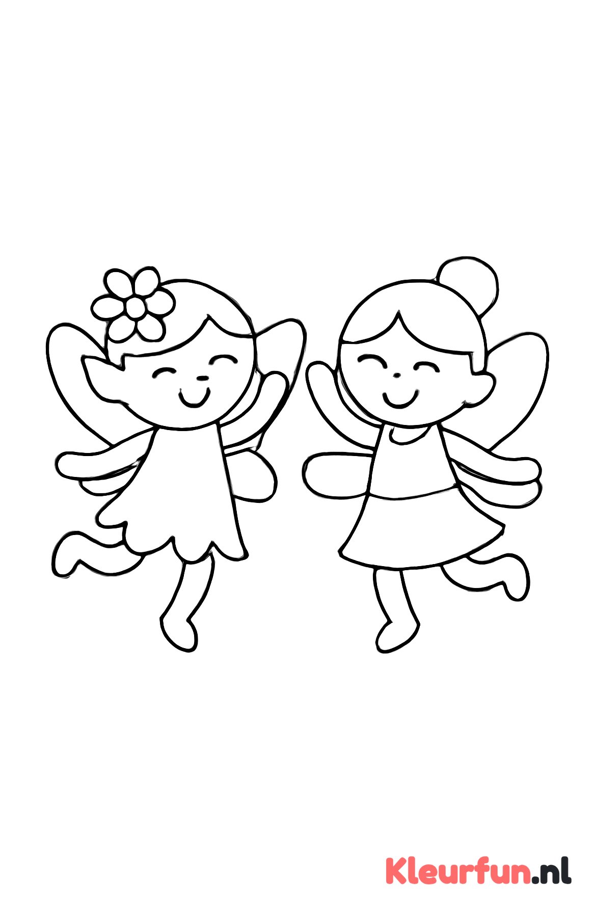 Twee grote elfjes die vrolijk dansen