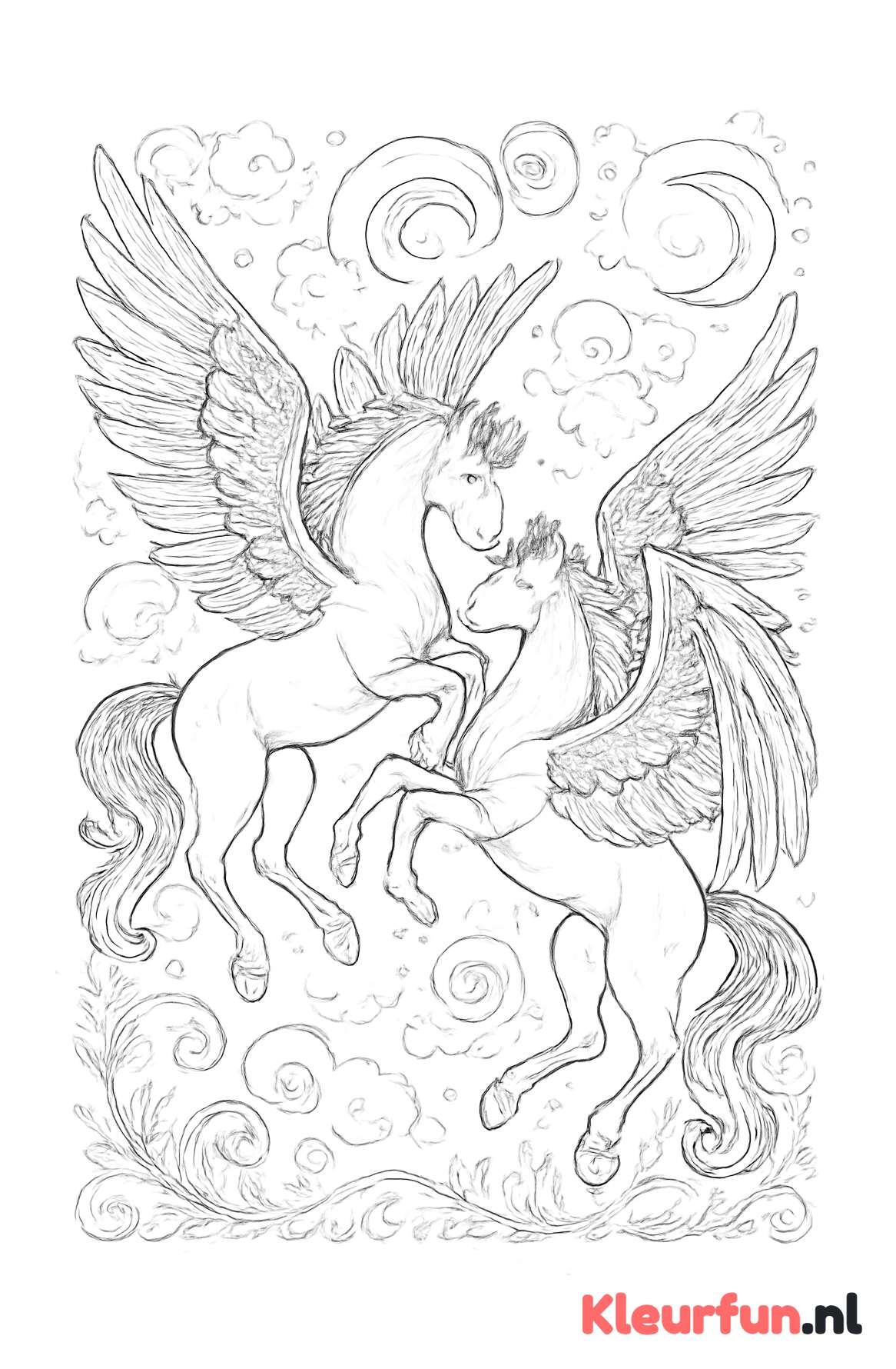 Twee Pegasus in magische lucht dans