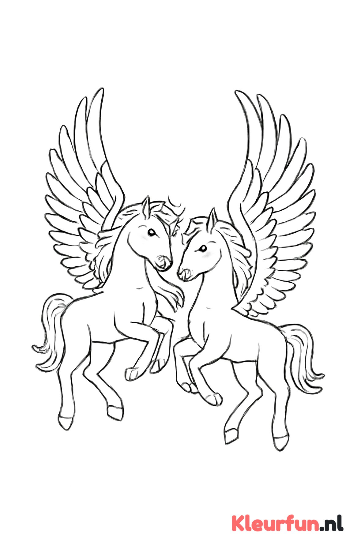 Twee Pegasus paarden vliegend