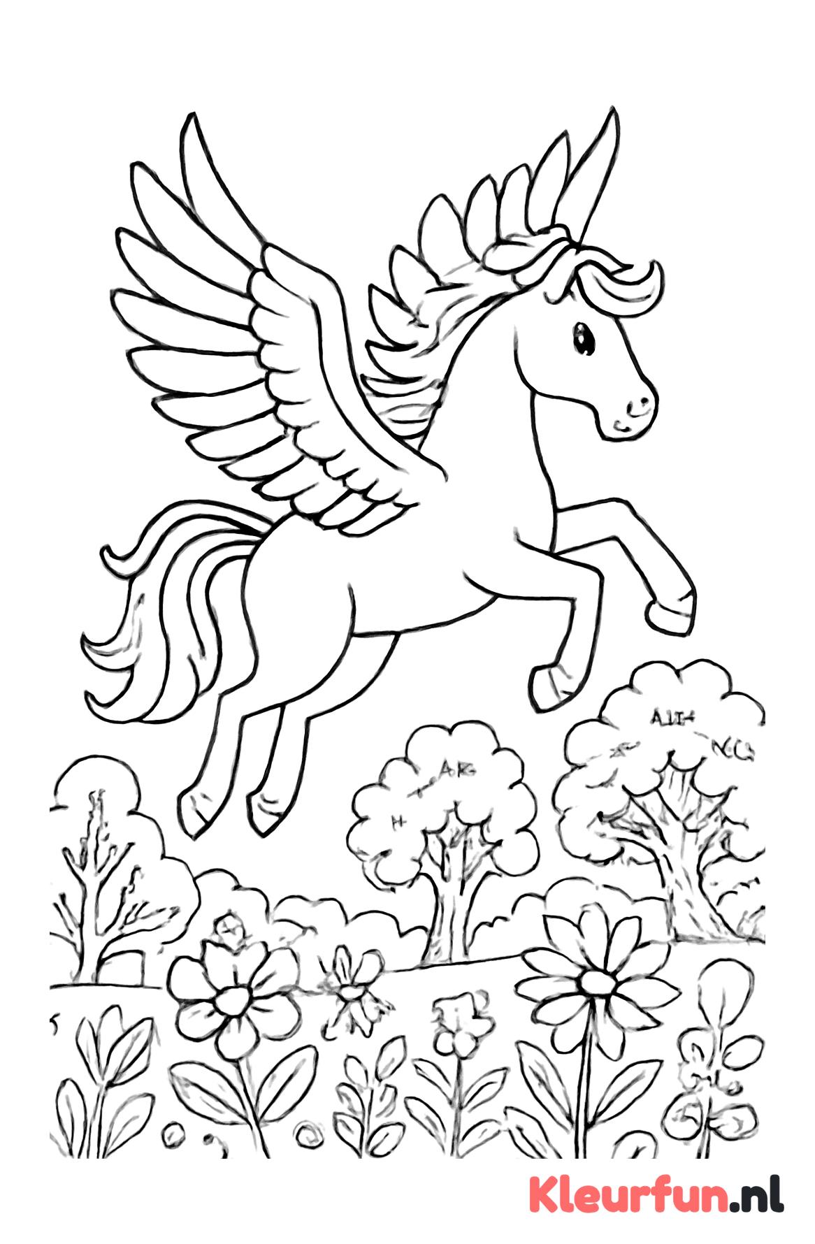 Vliegende Pegasus in een Betoverd Bos