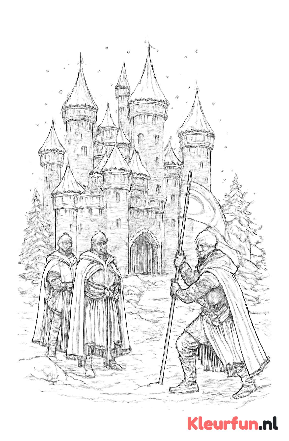 Winterkasteel met ridders
