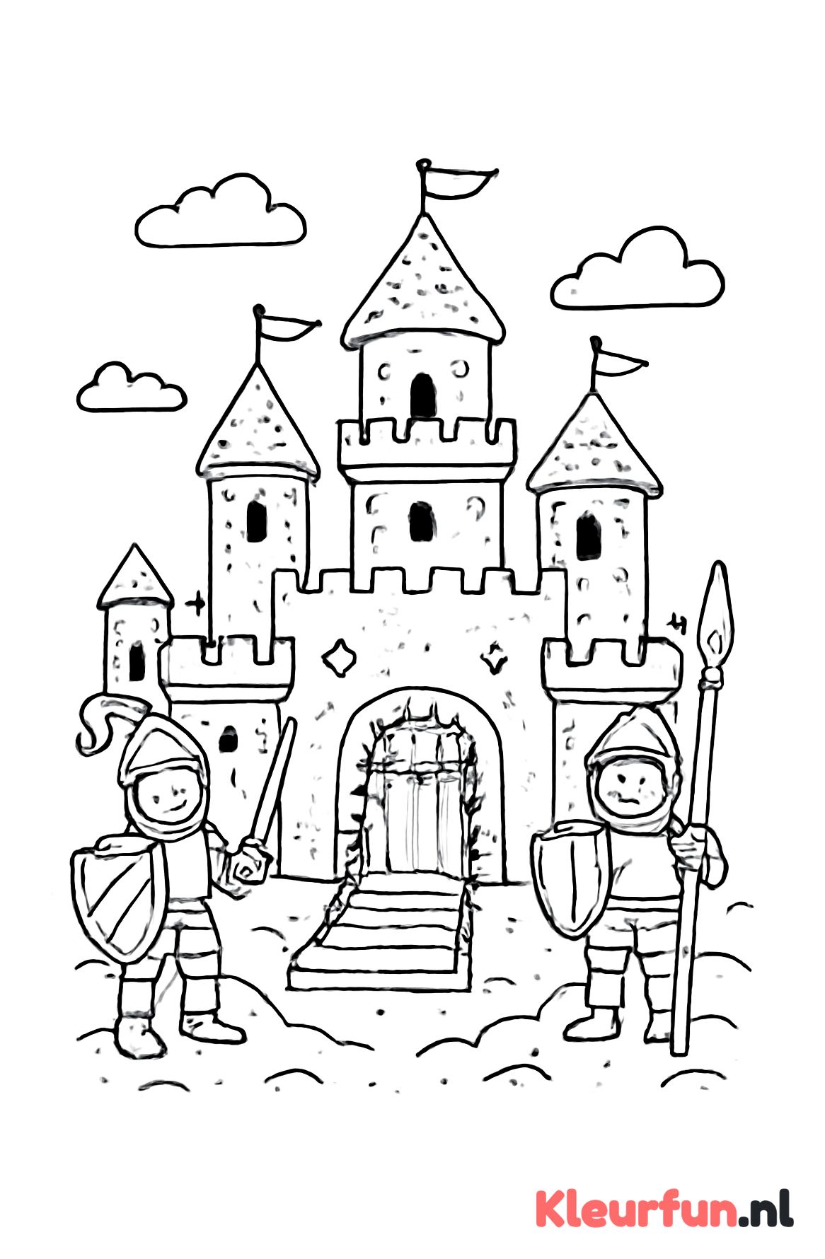 Zandkasteel met ridders en ophaalbrug