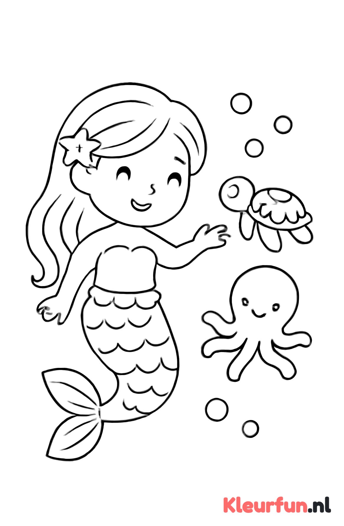 Zeemeermin met zeeschildpadden en octopus