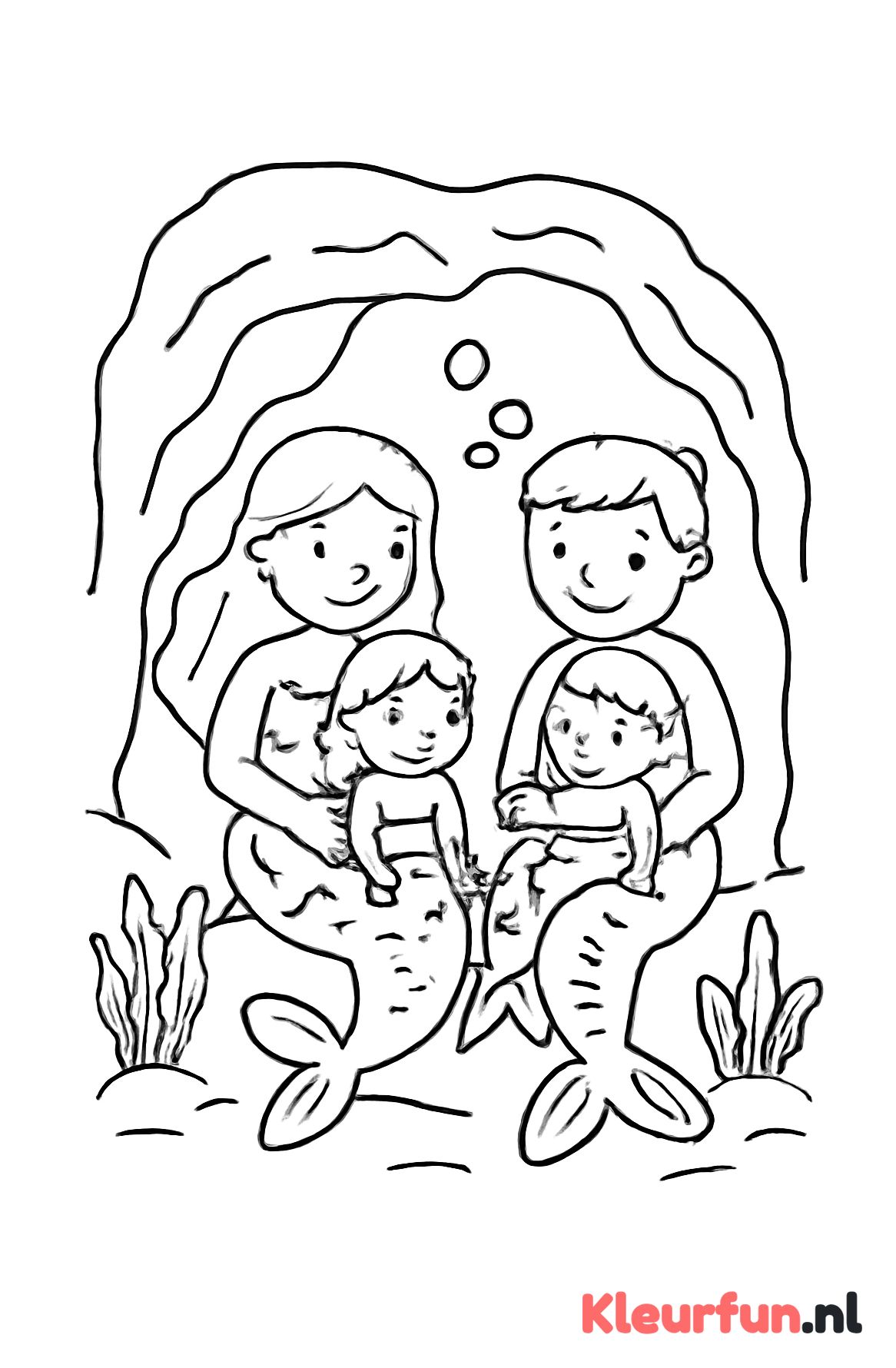 Zeemeermin familie in grot
