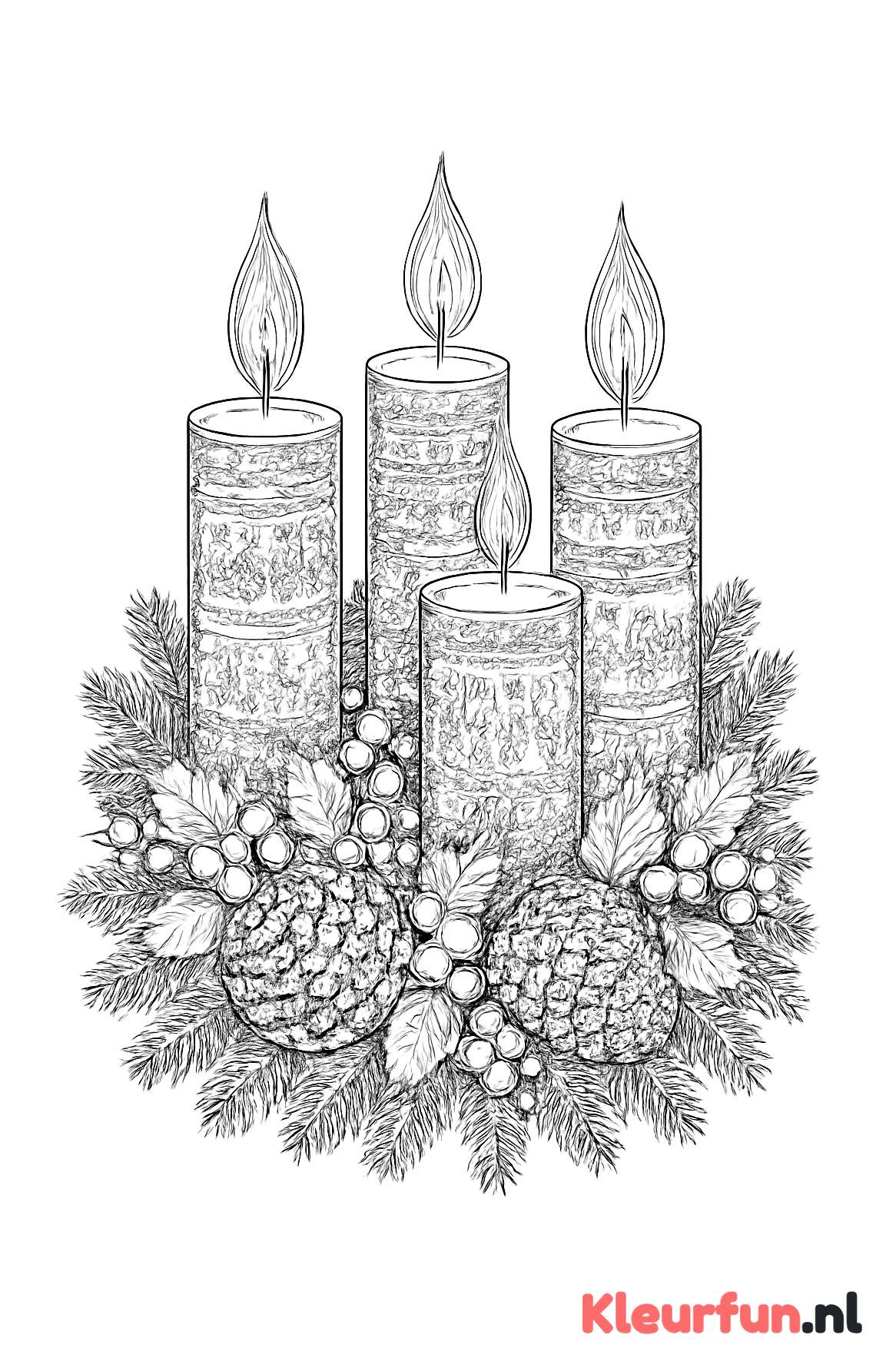 Adventskrans met versierde kaarsen en kerstmotieven