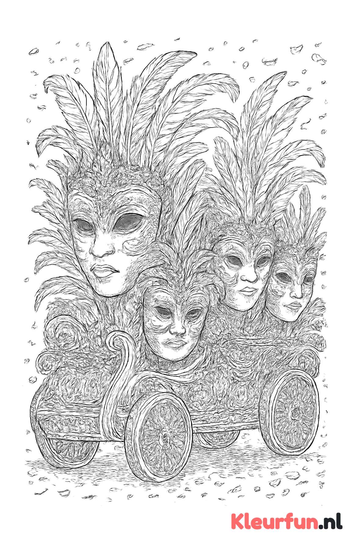 Barokke carnavalswagen vol maskers en veren