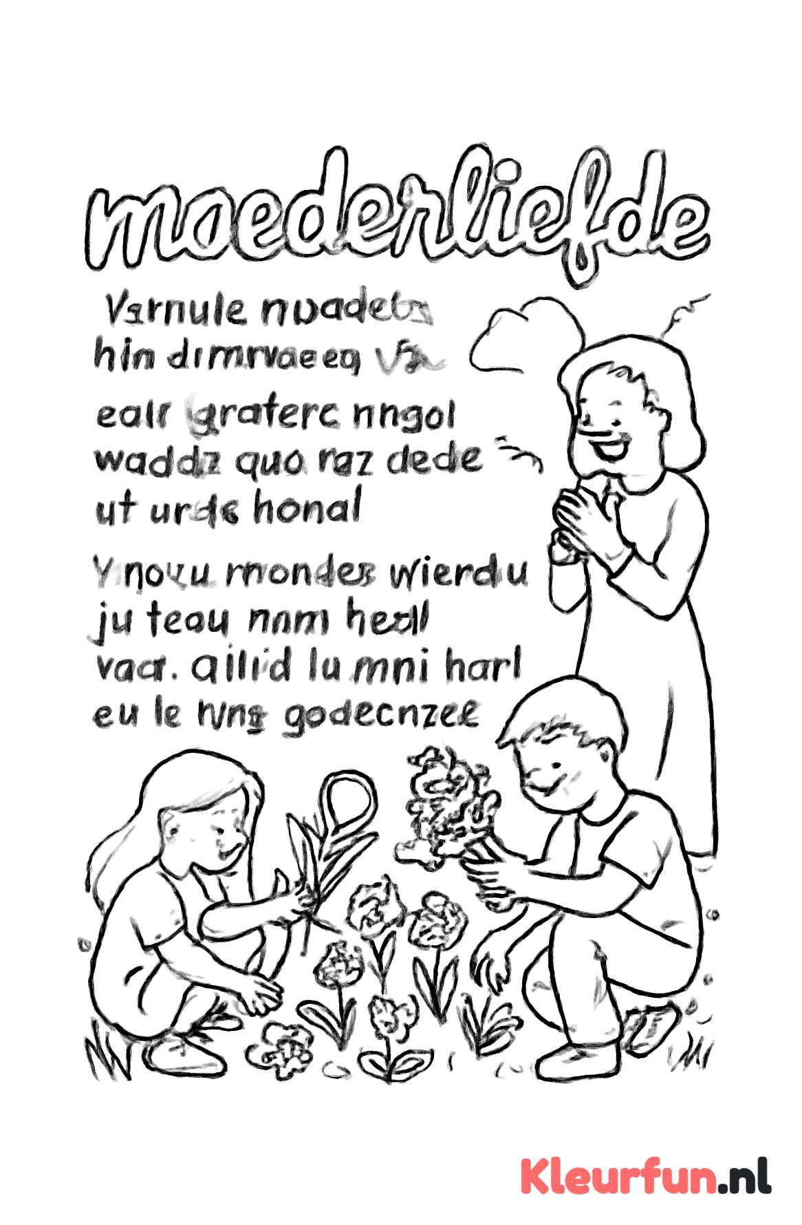 Kinderen plukken bloemen met gedicht
