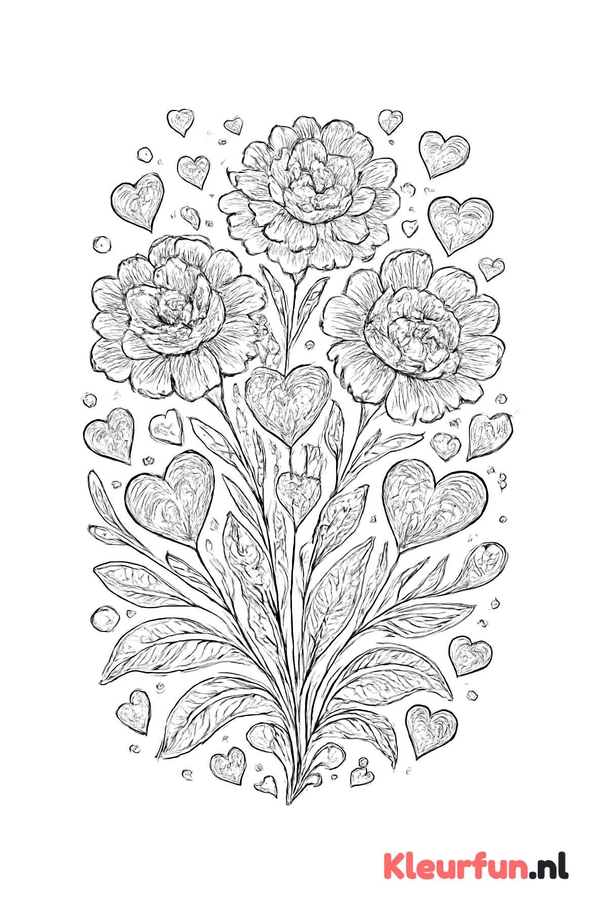 Romantisch boeket bloemen en hartjes