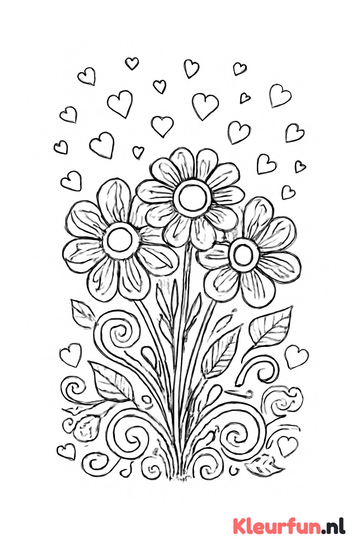 Boeket met hartjes en bloemen