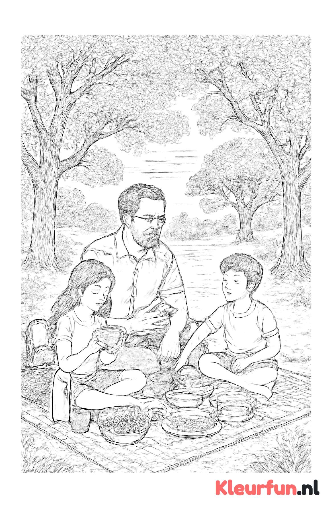 Bonuspapa en kinderen picknicken