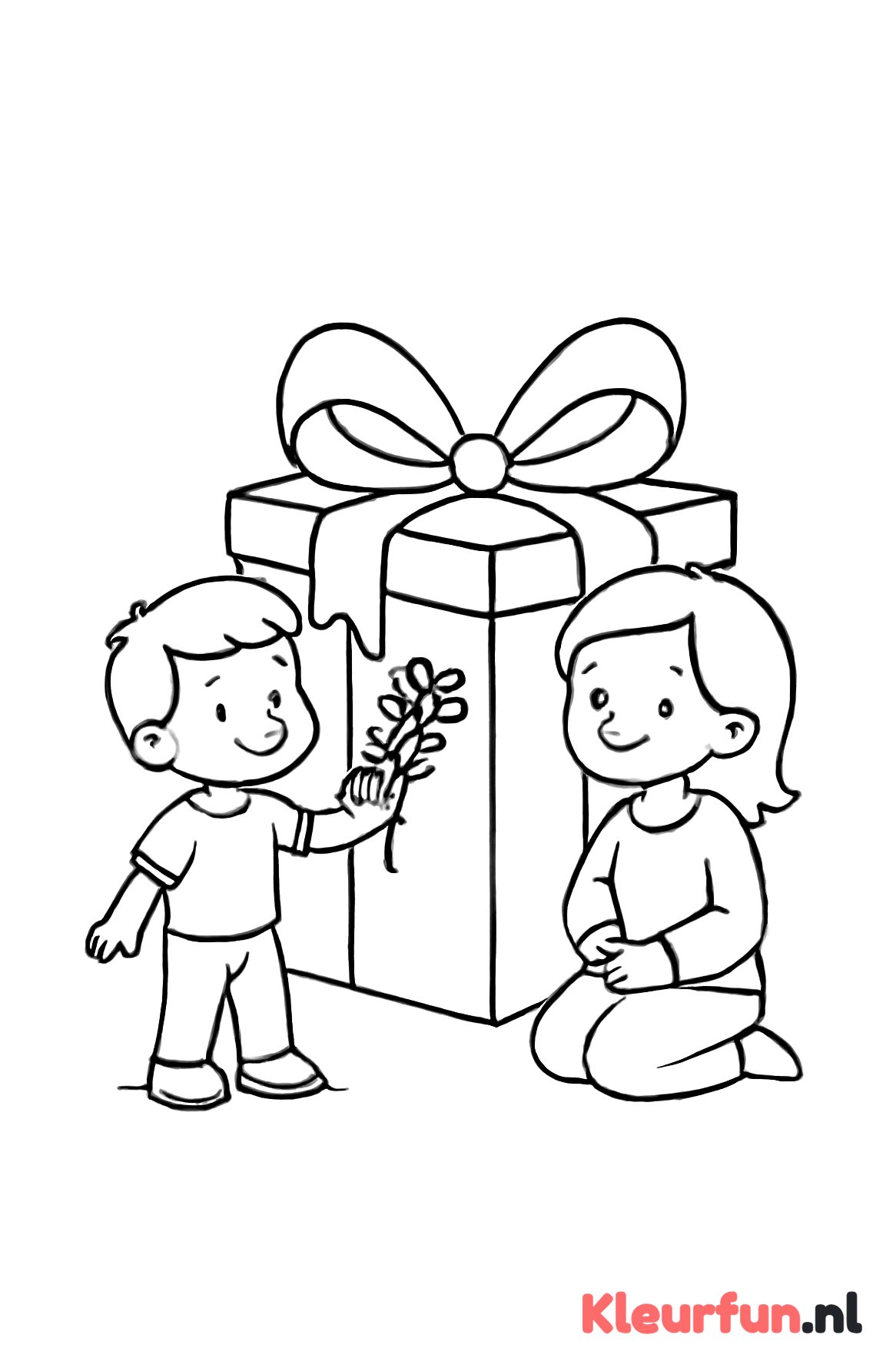 Groot cadeau en bloemen voor mama