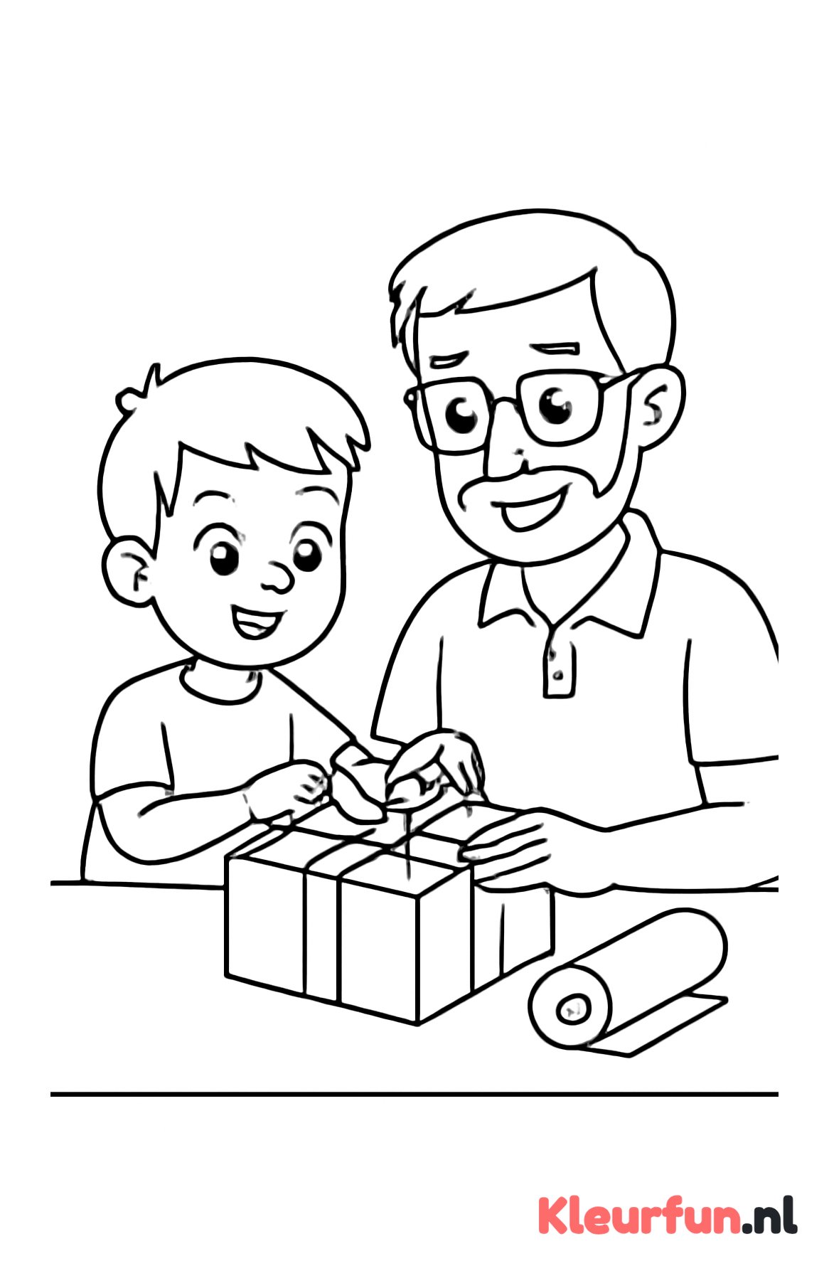 Kind en bonuspapa pakken cadeau in