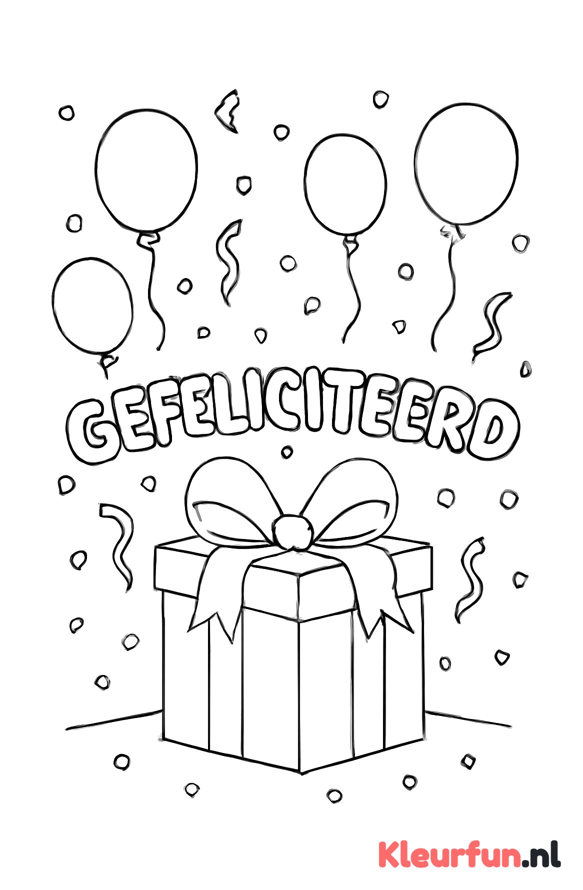 Cadeaudoos met confetti en 'Gefeliciteerd'