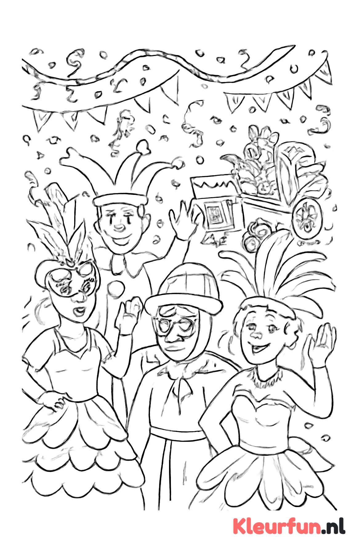 Carnavalsfeest met volwassenen in kleurrijke kostuums