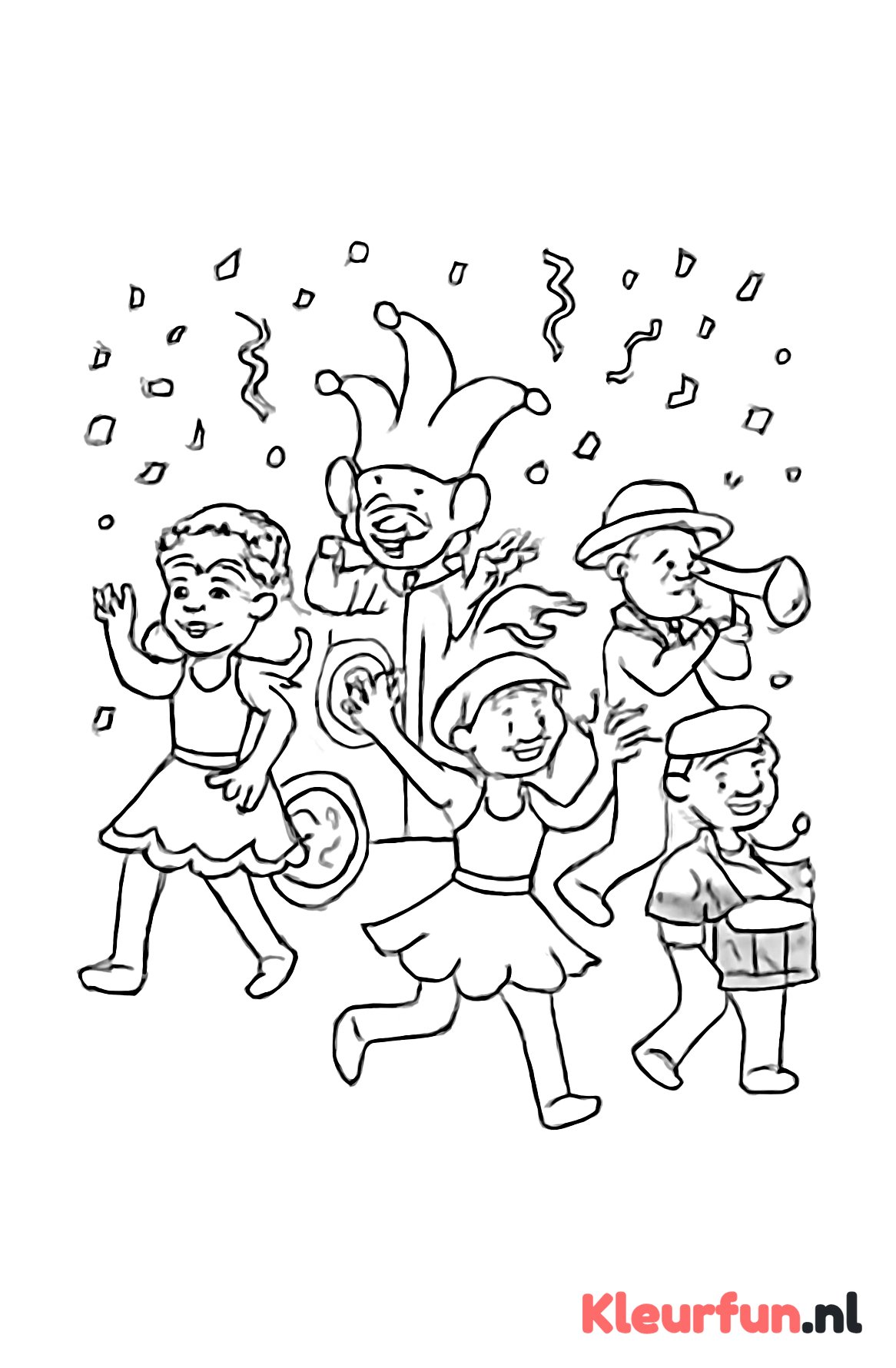 Carnavalsoptocht met dansers en muzikanten