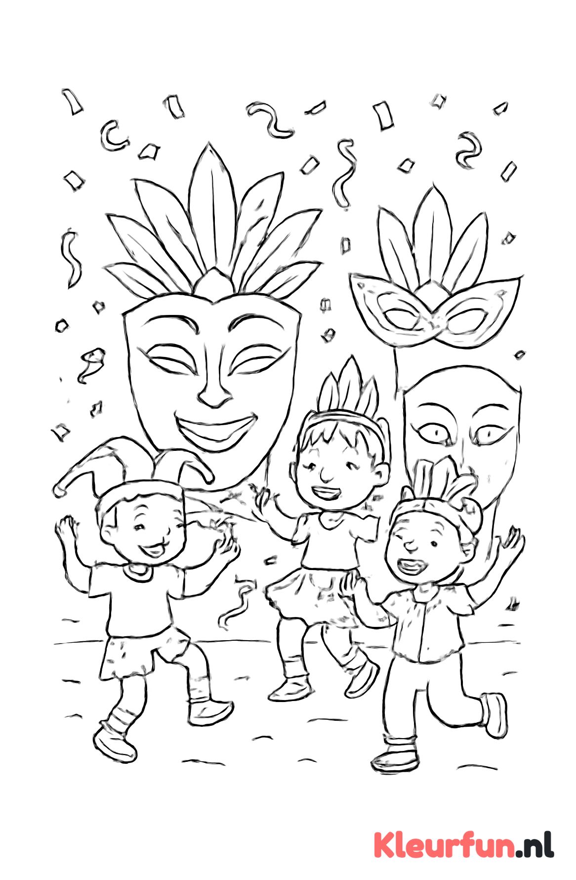 Carnavalsparade met dansende kinderen