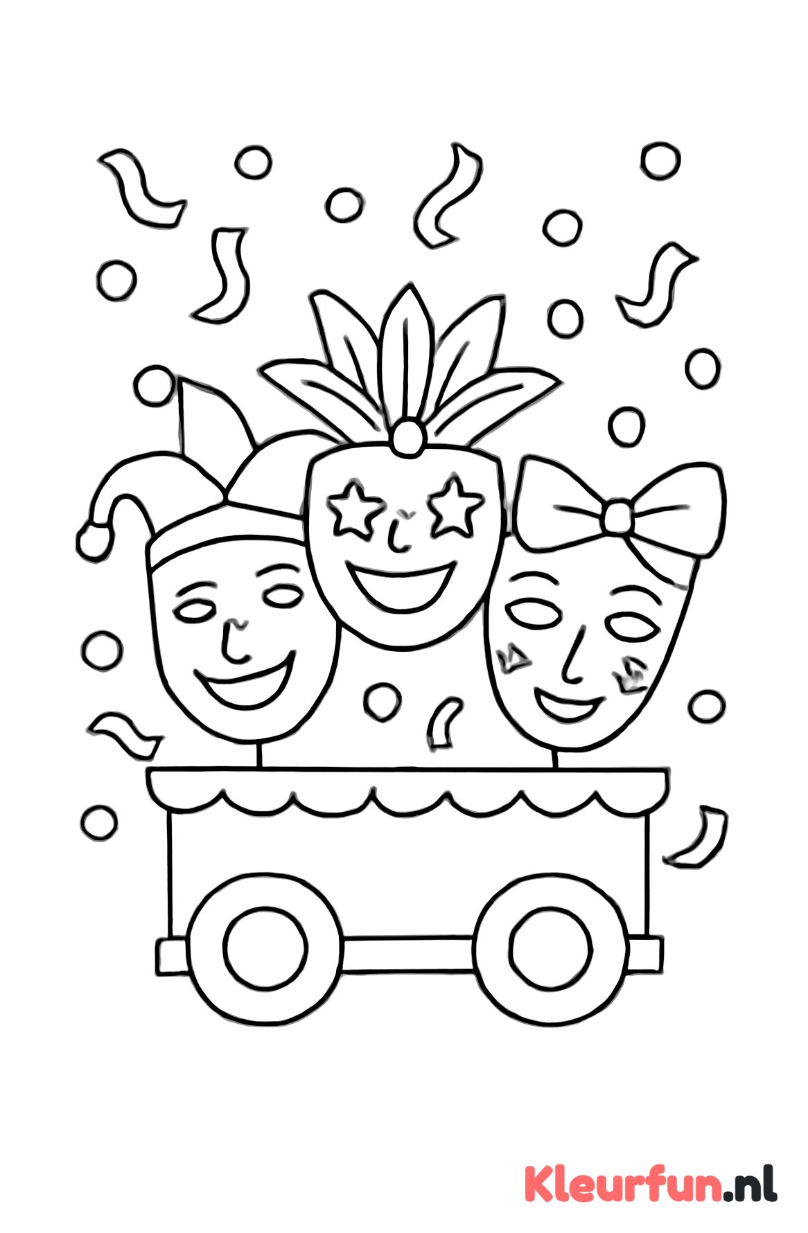 Carnavalswagen met maskers en confetti