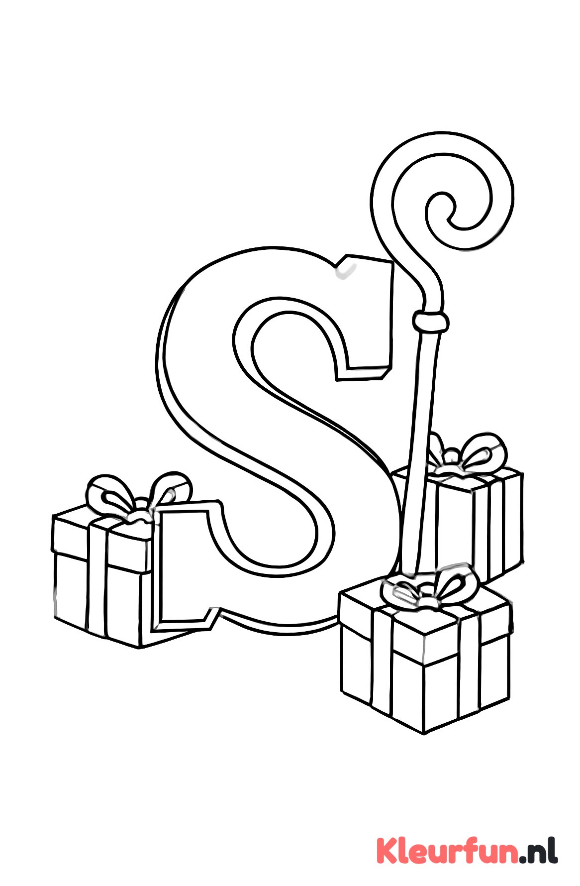 Chocoladeletter met cadeaus en staf