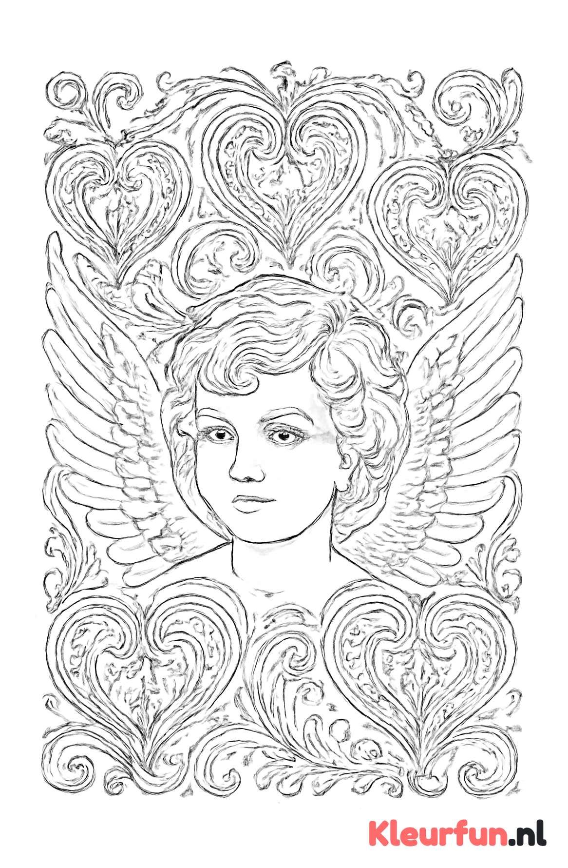 Close-up van Cupido met barokke harten