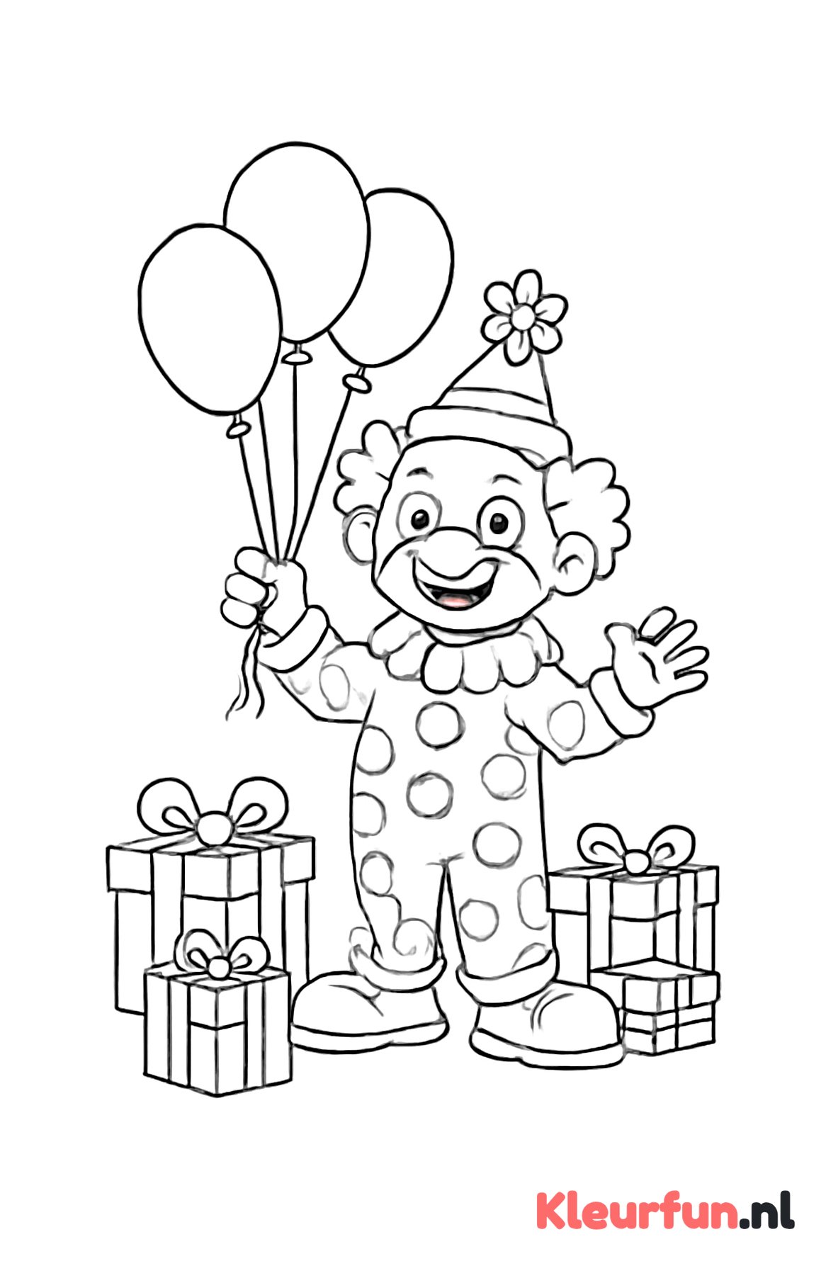 Clown met ballonnen en cadeaus