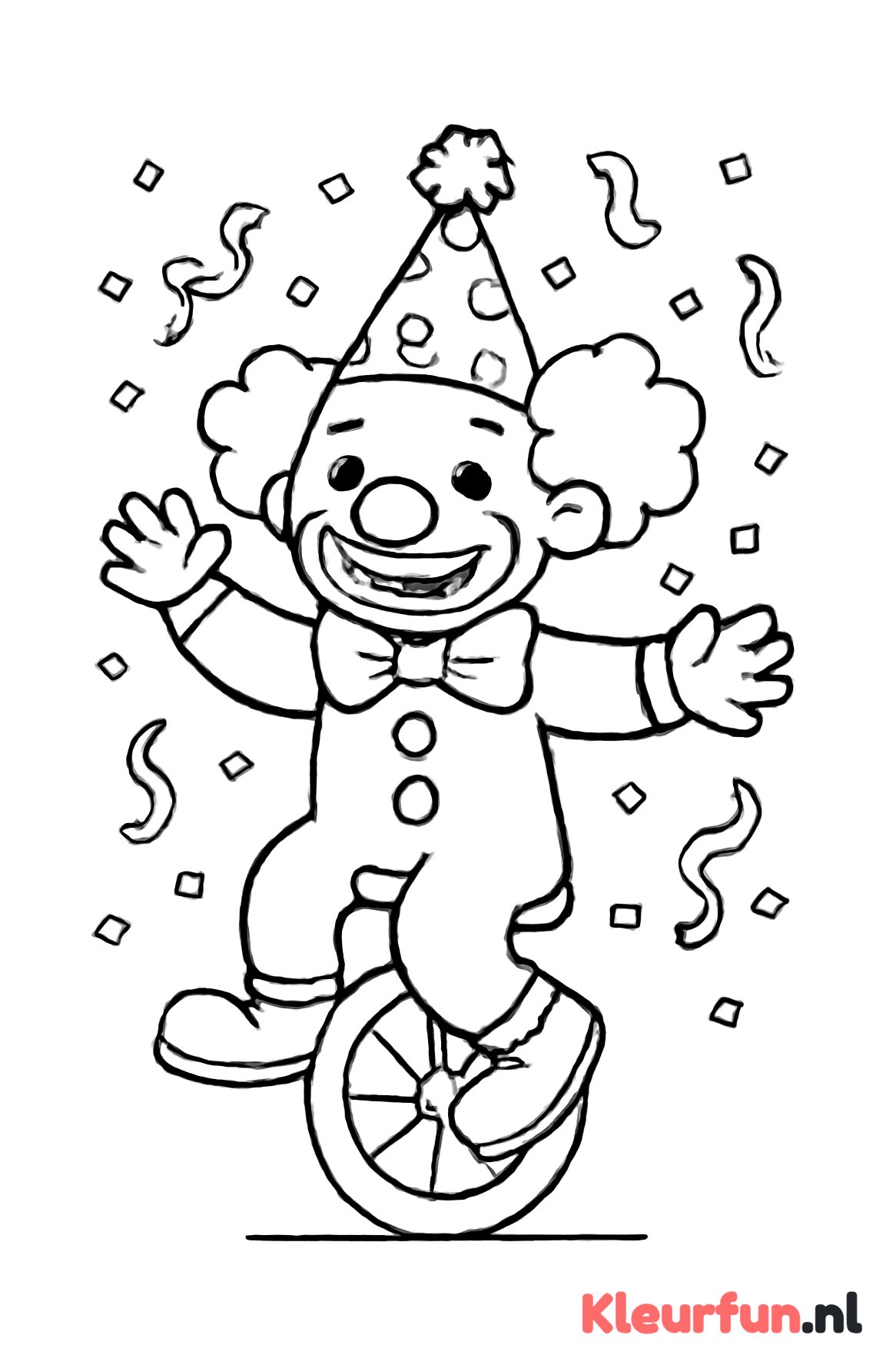 Clown op eenwieler met confetti