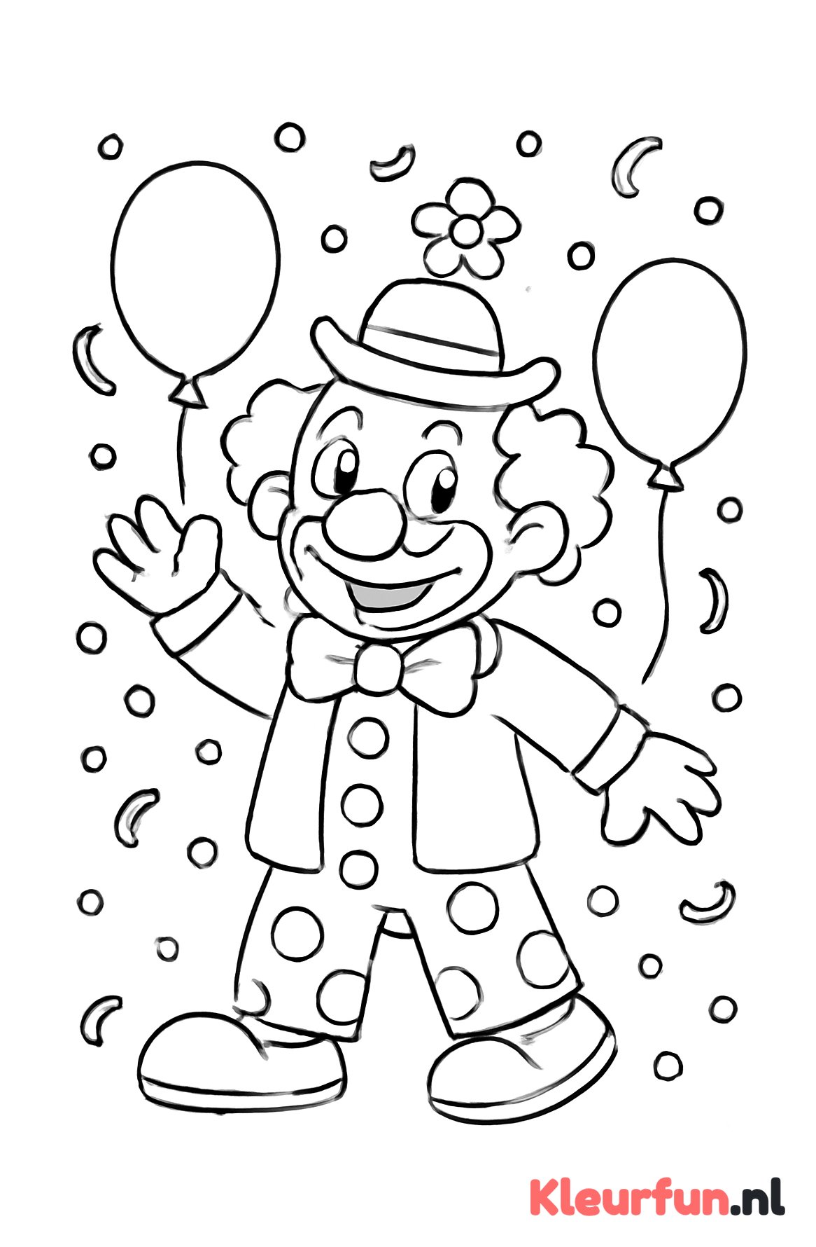 Clown met confetti en ballonnen