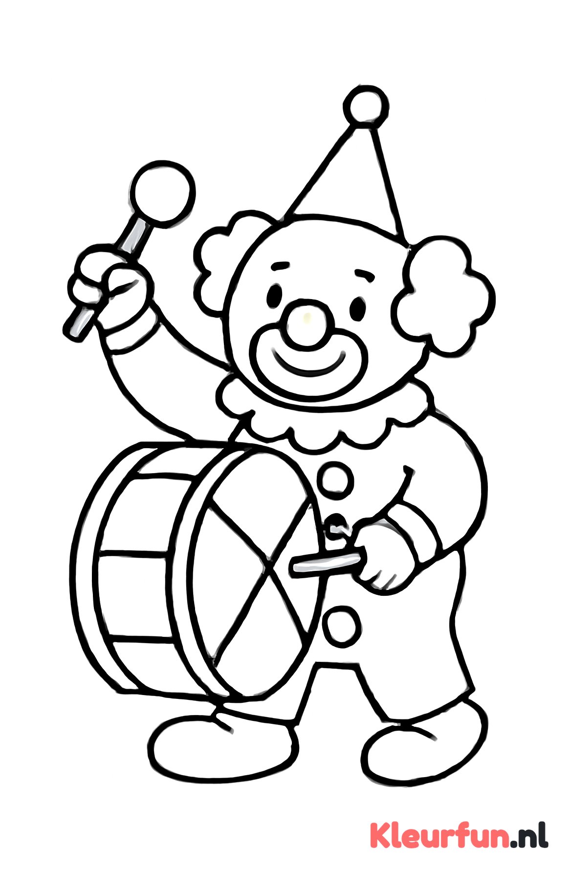 Clown die op trommel slaat